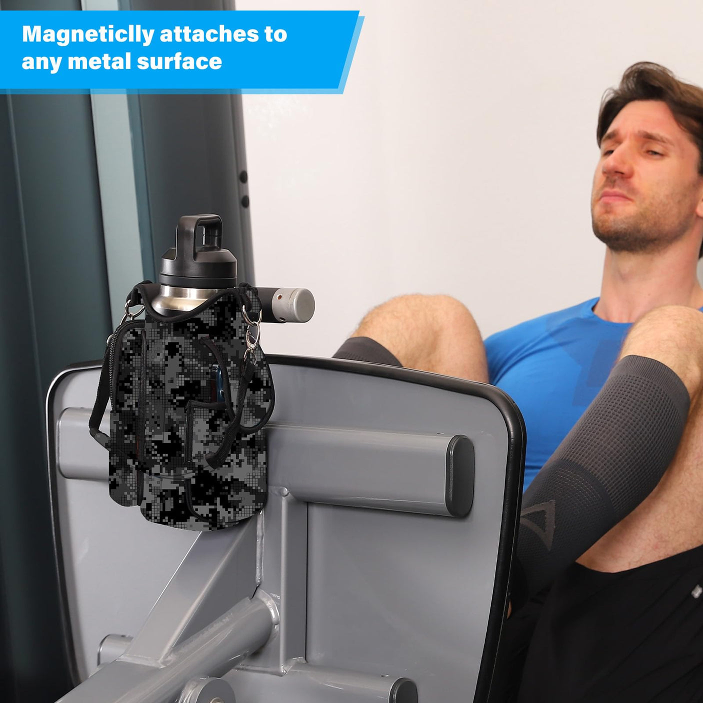 icolor Magnetic Gym Bag Water Bottle Carrier Holder with Phone Pockets & Shoulder Strap,5 Built-in Magnets Gym Bottle Pouch Sleeve,Magnetic Bag Gym Accessories Organizer for Men Women