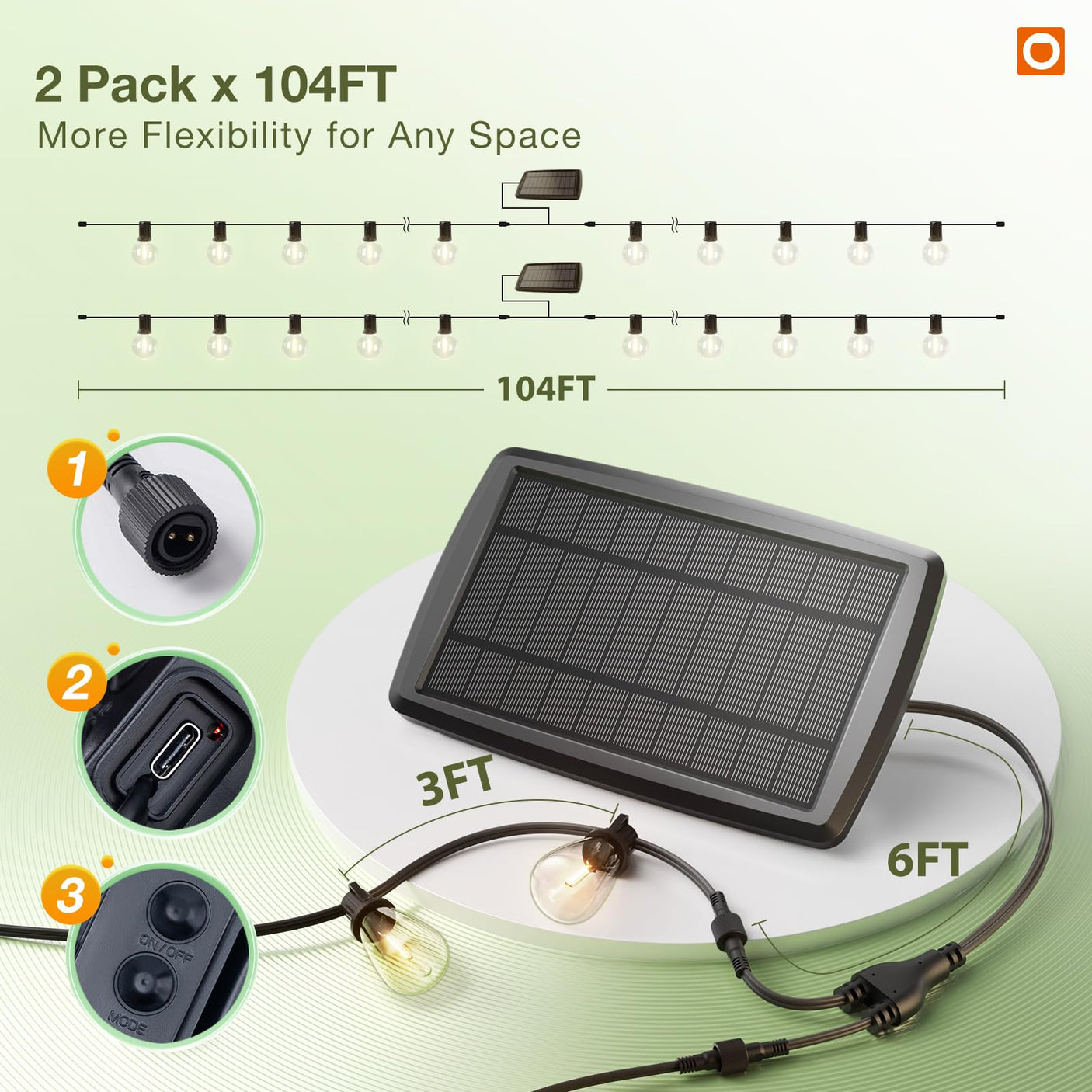 addlon 54(48+6) FT Solar String Lights Waterproof,Patio Lights Solar Powered with Remote & USB Port 15+1 LED Shatterproof Bulbs 3 Light Modes, Dimmable Solar Light for Camping Backyard Garden