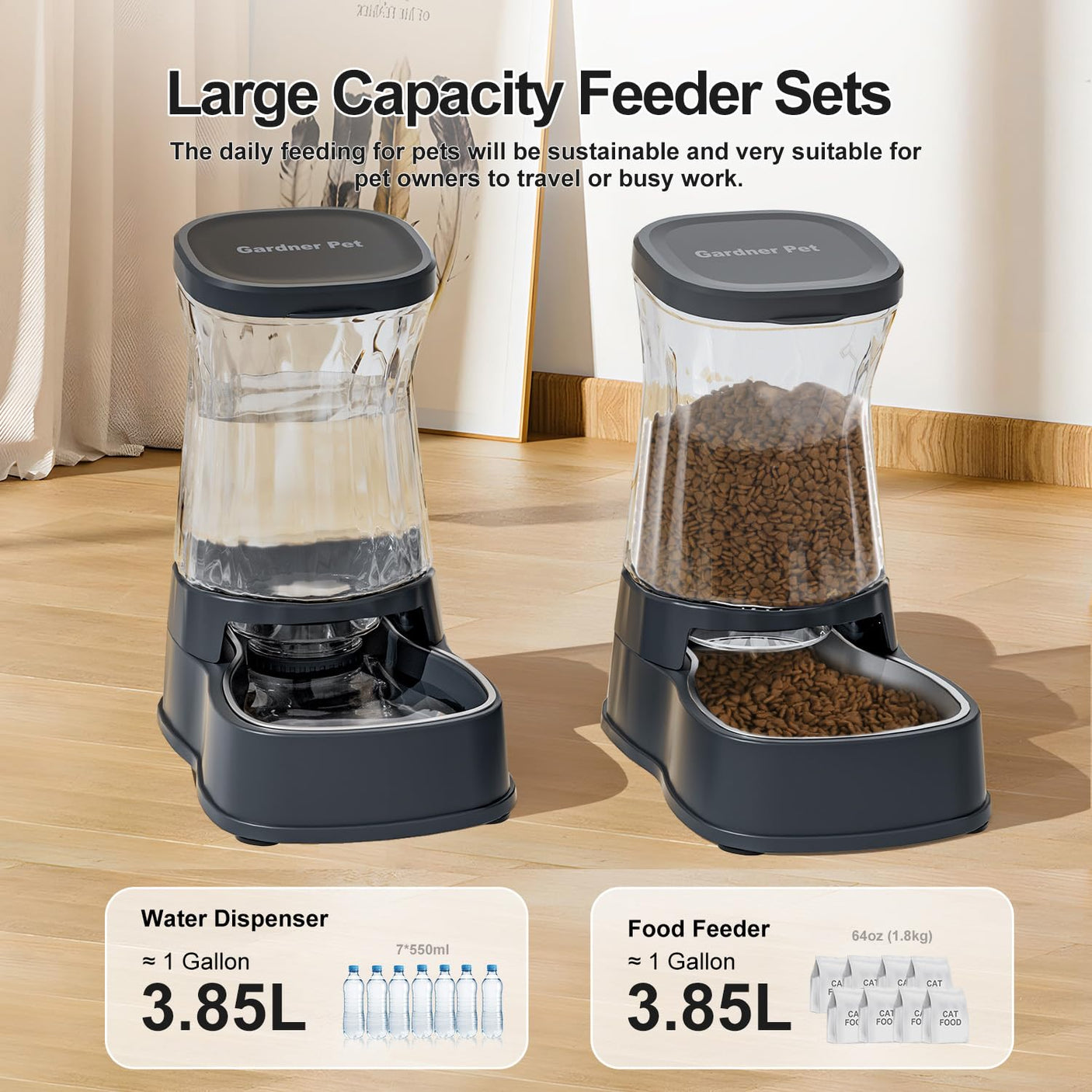 Gardner Pet Automatic Dog Water Dispenser Gravity Stainless Steel Water Waterer Feeder, 100% BPA-Free Large Capacity Water Feeding Bowls for Medium & Large-Sized Dogs Cats Other Pets -(1 Gallon)