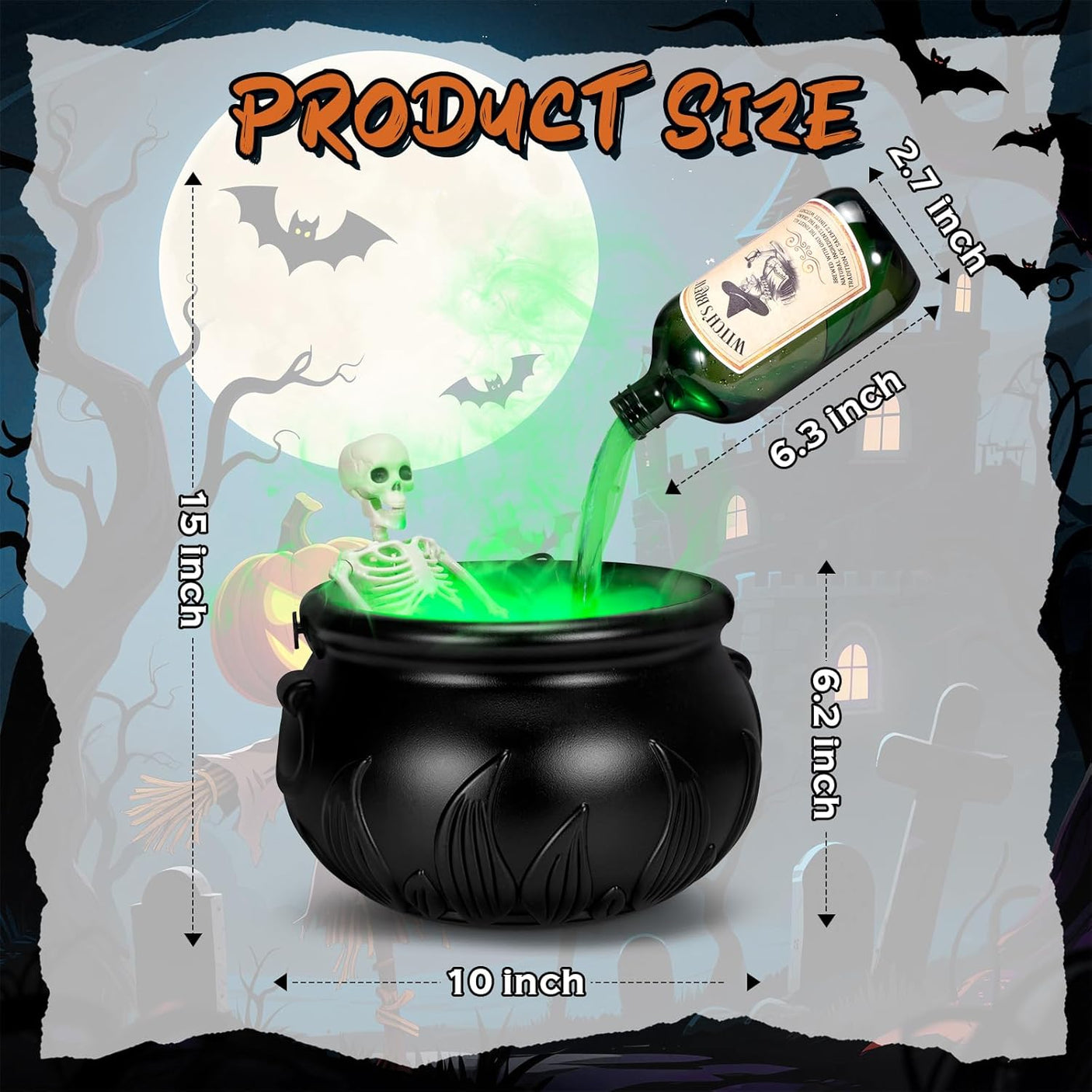 Halloween Decorations Indoor - Cauldron Decor with Skeleton, Magic Floating Potion Bottles & Fog Maker - Black Witches Cauldron Halloween Party Decoration for Home Table