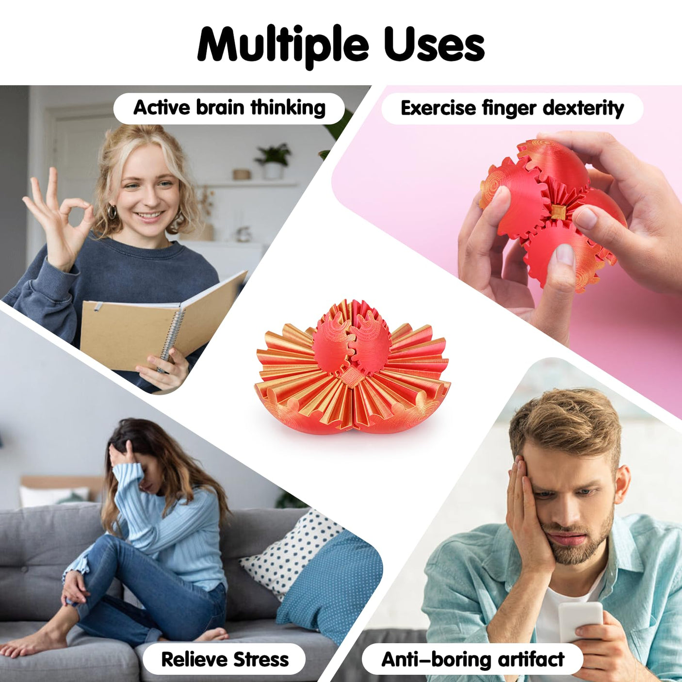 Gear Ball 3D Printed Cube Fidget Toy,Gear Sphere Fidget Toys,Sensory Toys for Stress and Anxiety Relief, Desk Toy Fidget Spinners,Stocking Stuffers for Adults & Kids Gift(Blue Green, 3.1 Inch)