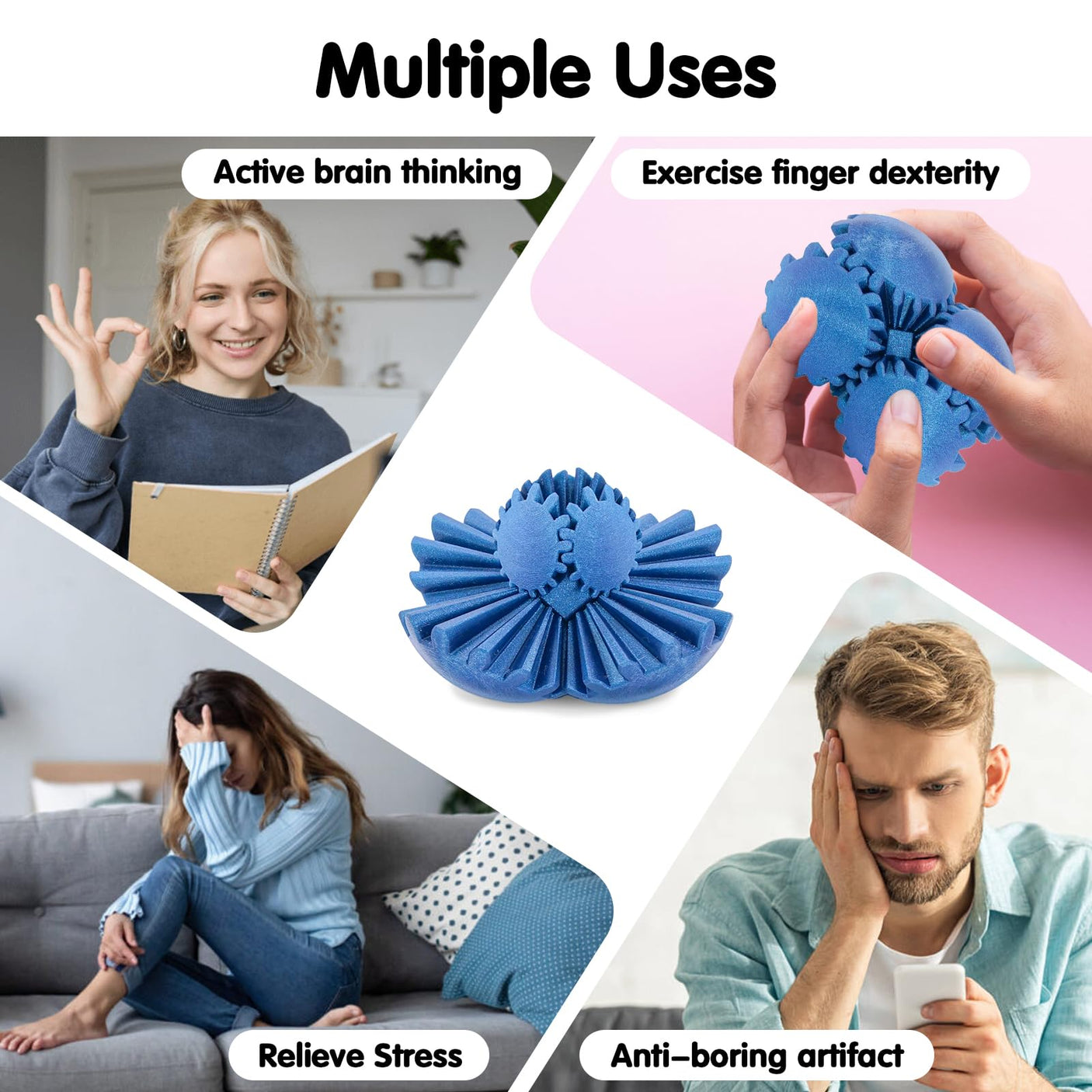 Gear Ball 3D Printed Cube Fidget Toy,Gear Sphere Fidget Toys,Sensory Toys for Stress and Anxiety Relief, Desk Toy Fidget Spinners,Stocking Stuffers for Adults & Kids Gift(Blue Green, 3.1 Inch)