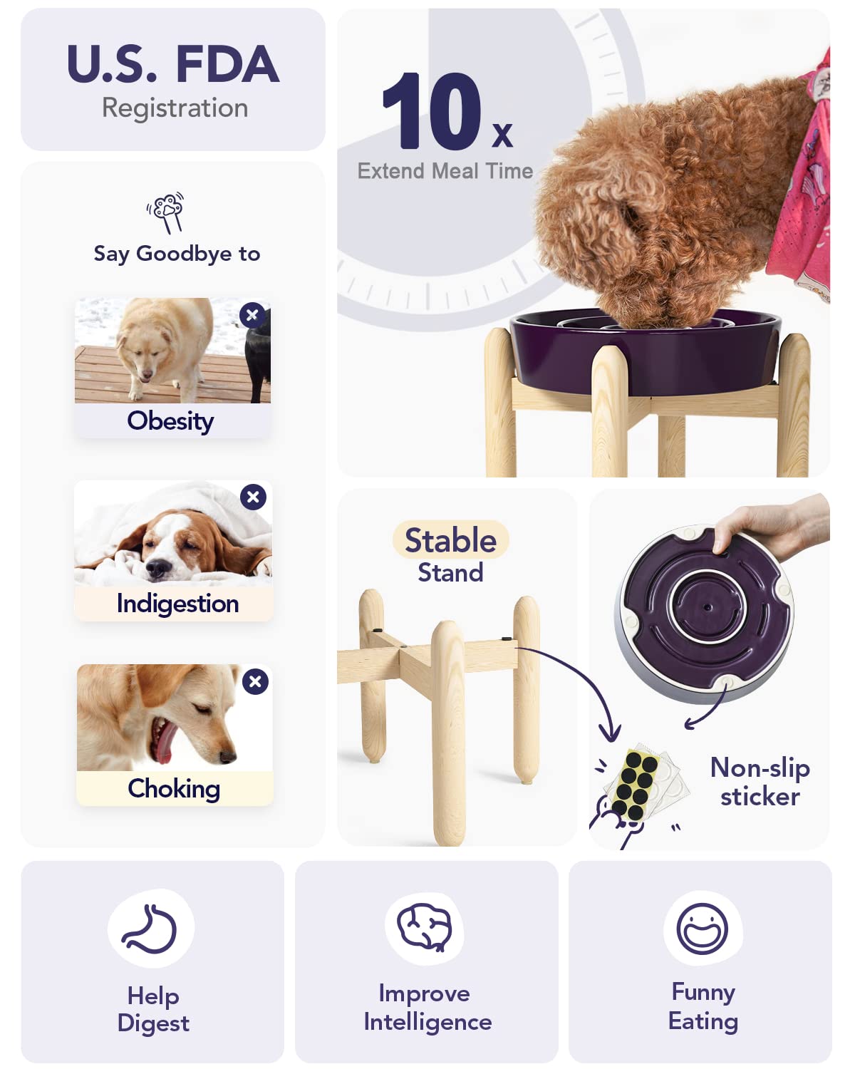 LE TAUCI Dog Bowls Slow Feeder Ceramic, 1.5 Cups Slow Feeding Dog Bowl Small Medium Breed, Puppy Slow Feeder Bowl for Fast Eater, Dog Dishes to Slow Down Eating, Puzzle Dog Food Bowl, Maze Purple