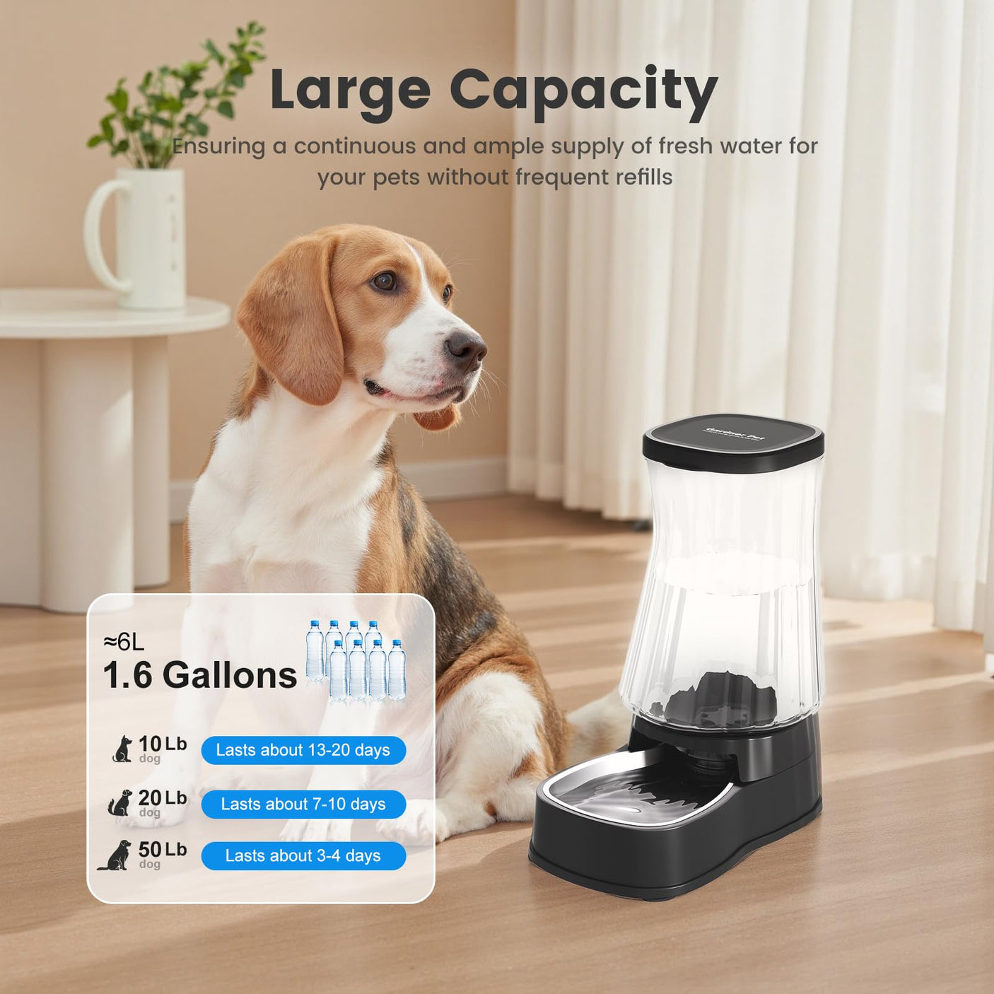 Gardner Pet Automatic Dog Water Dispenser Gravity Stainless Steel Water Waterer Feeder, 100% BPA-Free Large Capacity Water Feeding Bowls for Medium & Large-Sized Dogs Cats Other Pets -(1 Gallon)