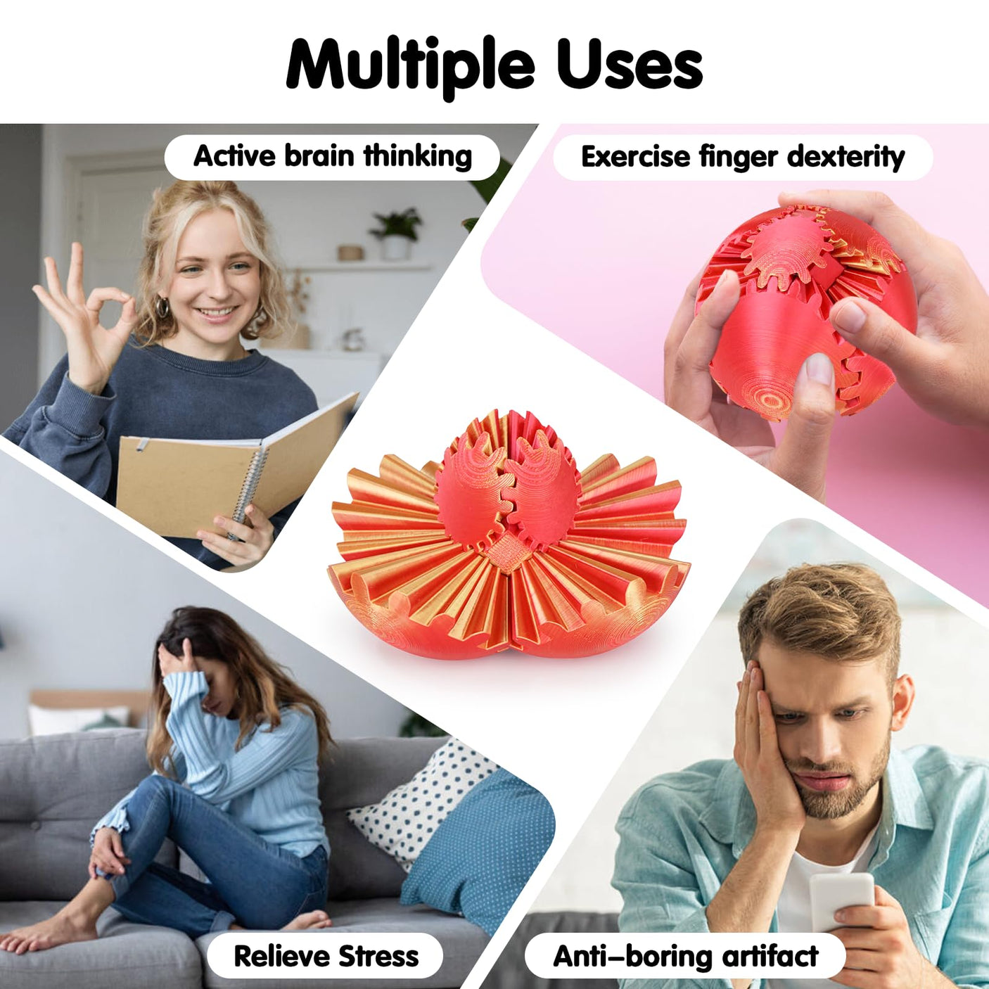 Gear Ball 3D Printed Cube Fidget Toy,Gear Sphere Fidget Toys,Sensory Toys for Stress and Anxiety Relief, Desk Toy Fidget Spinners,Stocking Stuffers for Adults & Kids Gift(Blue Green, 3.1 Inch)