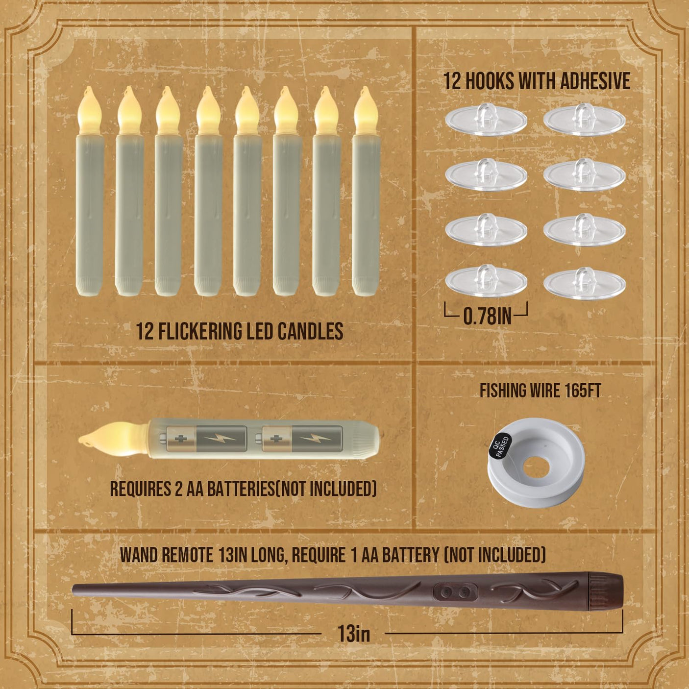 20 Pcs Floating Candles with Wand, Hanging Candles with Timer, Magic Deco Candles Flickering Warm Light, Flameless Taper Candles with Wand Remote, LED Candlesticks for Birthday Halloween Party Decor