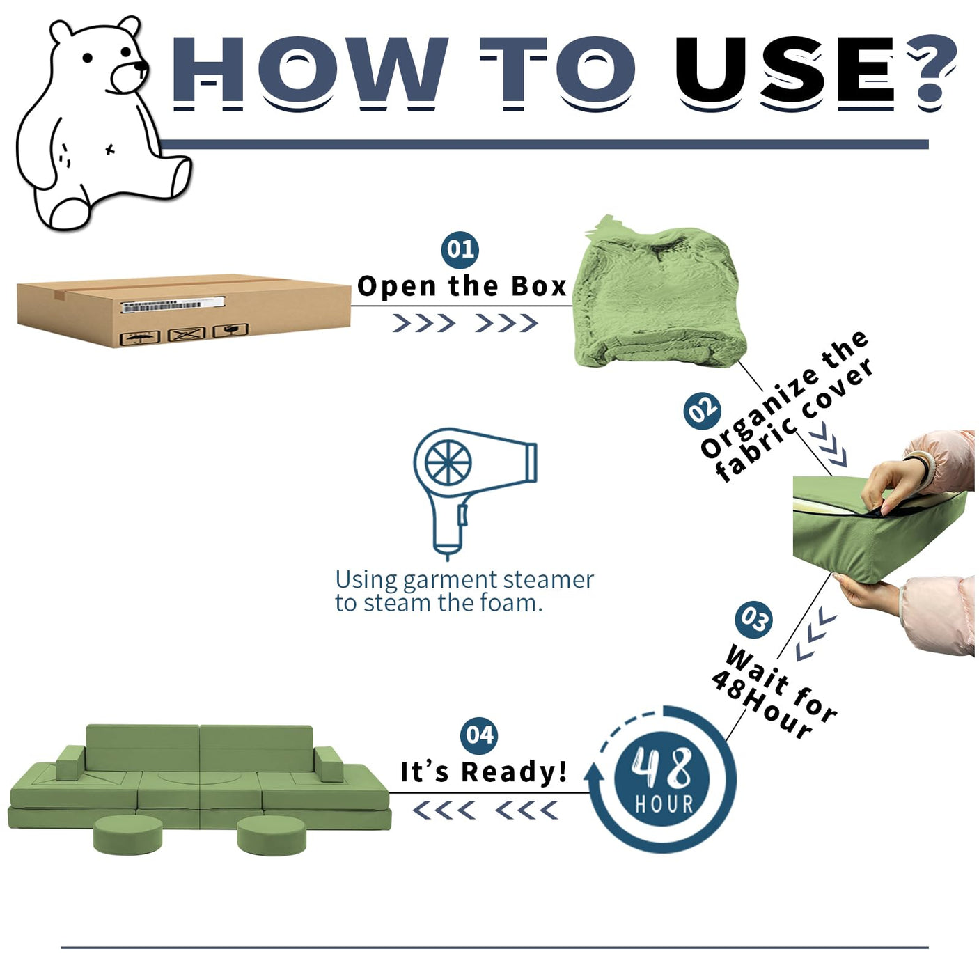 22Pcs Modular Kids Play Couch - Kids Couch for Playroom Bedroom Living Rooms Toddler Sofa for Inspiring Child Creativity,Children Convertible Foam Sofa