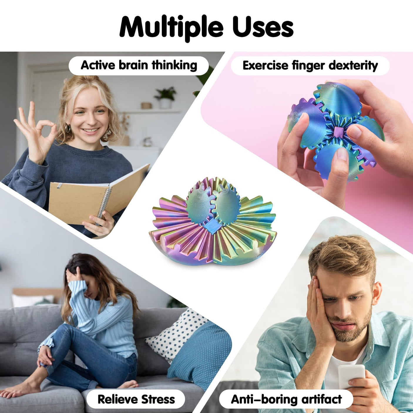 Gear Ball 3D Printed Cube Fidget Toy,Gear Sphere Fidget Toys,Sensory Toys for Stress and Anxiety Relief, Desk Toy Fidget Spinners,Stocking Stuffers for Adults & Kids Gift(Blue Green, 3.1 Inch)