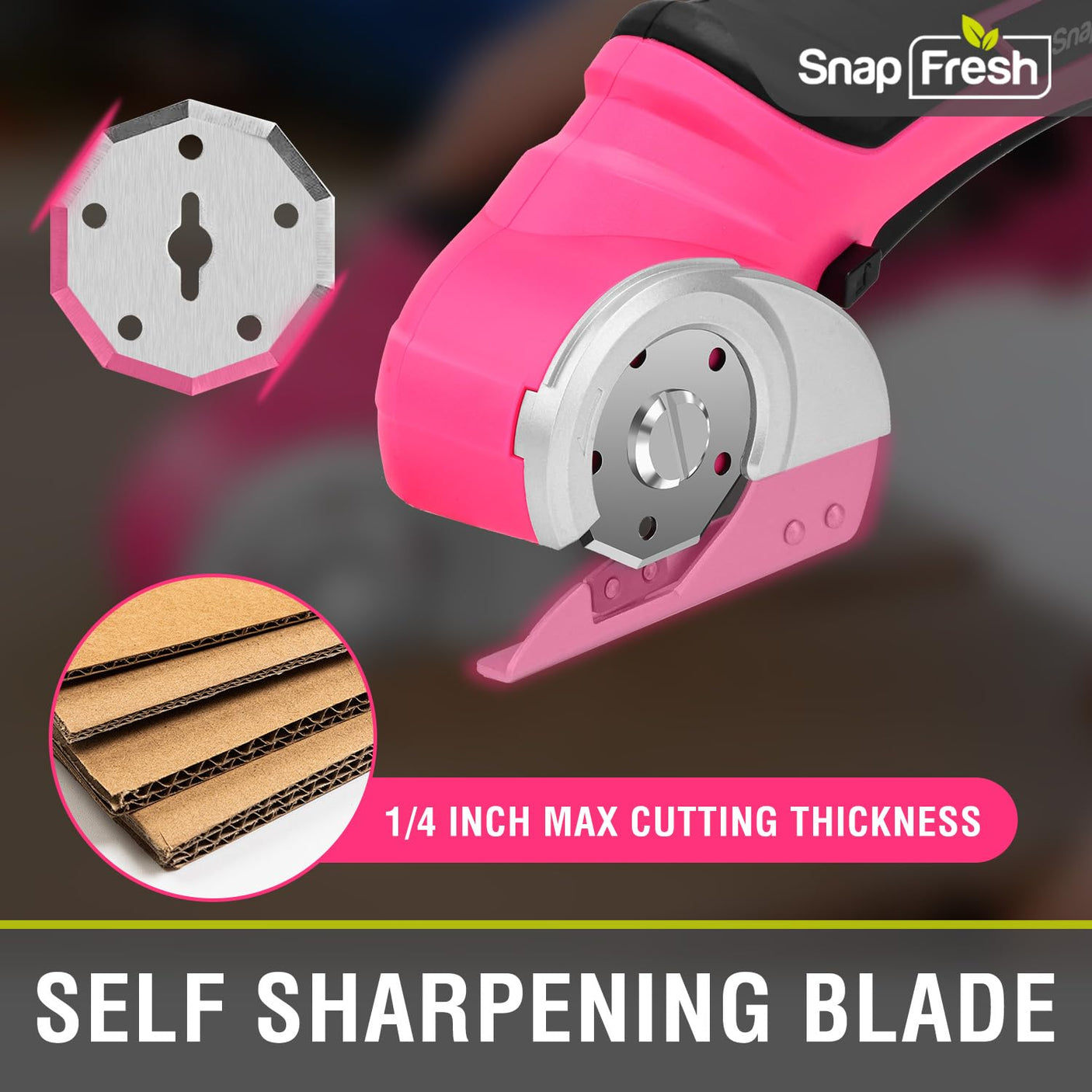 SnapFresh Cordless Electric Scissors, 4V Electric Mini Box Cutter, Carpet & Cardboard Cutter Tool with a Replacement Blade/Charger, Rotary Cutter for Cardboard Packages Leather Plastic (Green)