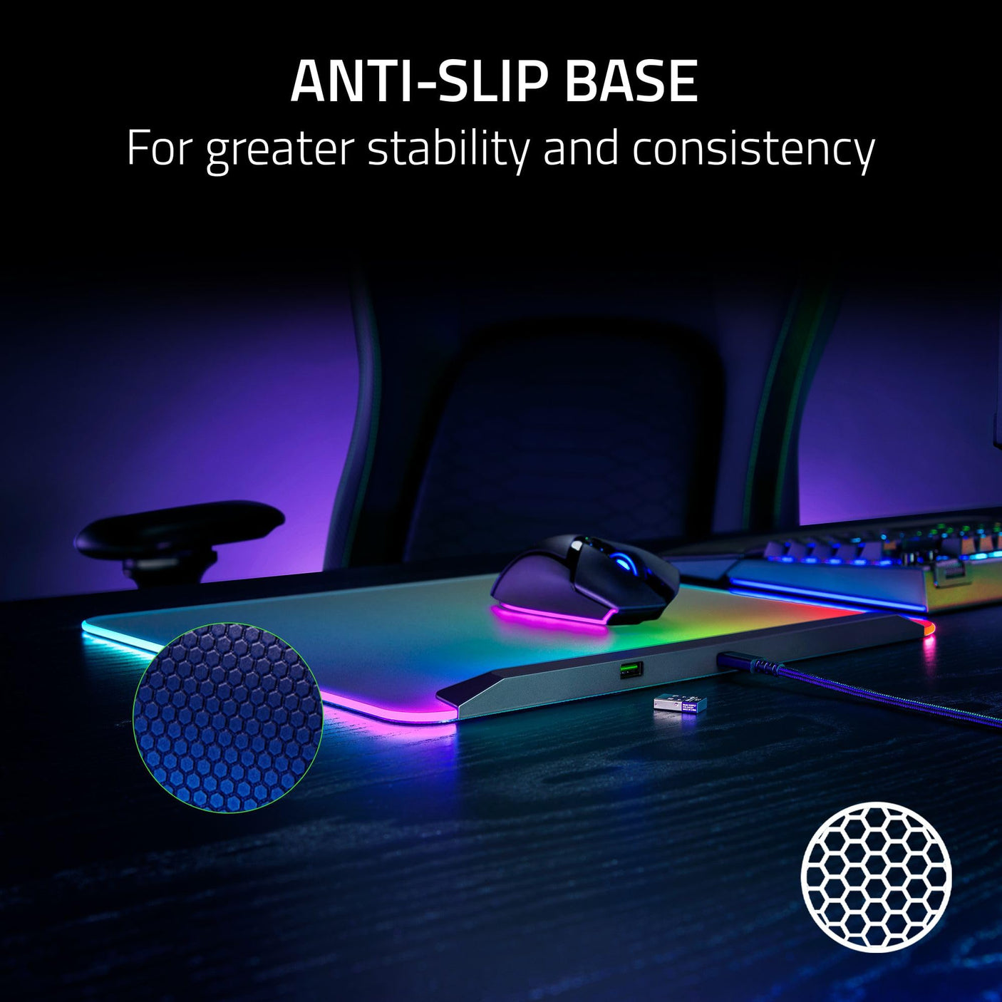 Razer Firefly V2 Pro Fully Illuminated RGB Gaming Mouse Mat: Backlit Design - 15 Zone Chroma Lighting - USB 2.0 Port - Detachable USB Type C Cable - Micro Textured Surface - Anti Slip Base