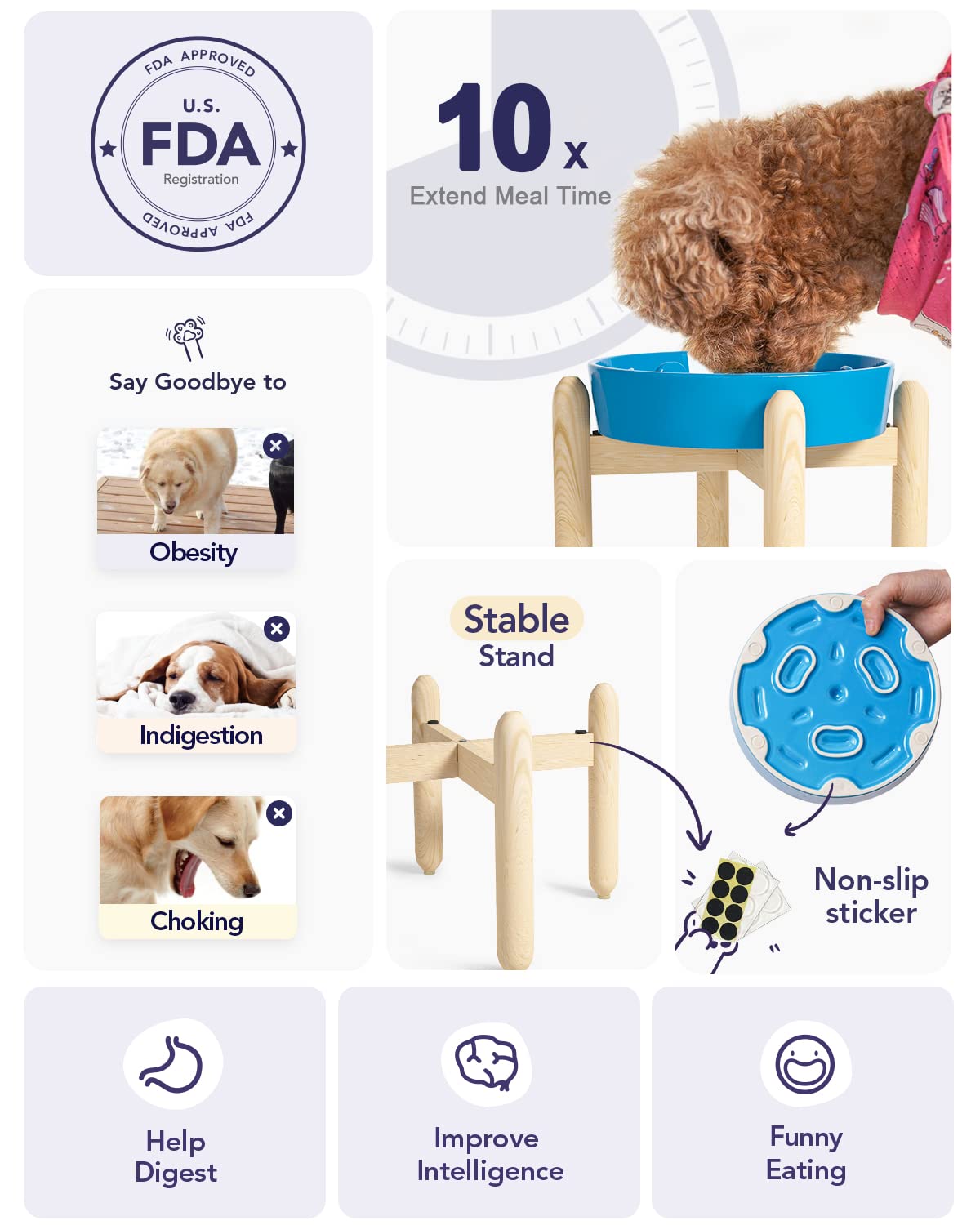 LE TAUCI Dog Bowls Slow Feeder Ceramic, 1.5 Cups Slow Feeding Dog Bowl Small Medium Breed, Puppy Slow Feeder Bowl for Fast Eater, Dog Dishes to Slow Down Eating, Puzzle Dog Food Bowl, Maze Purple