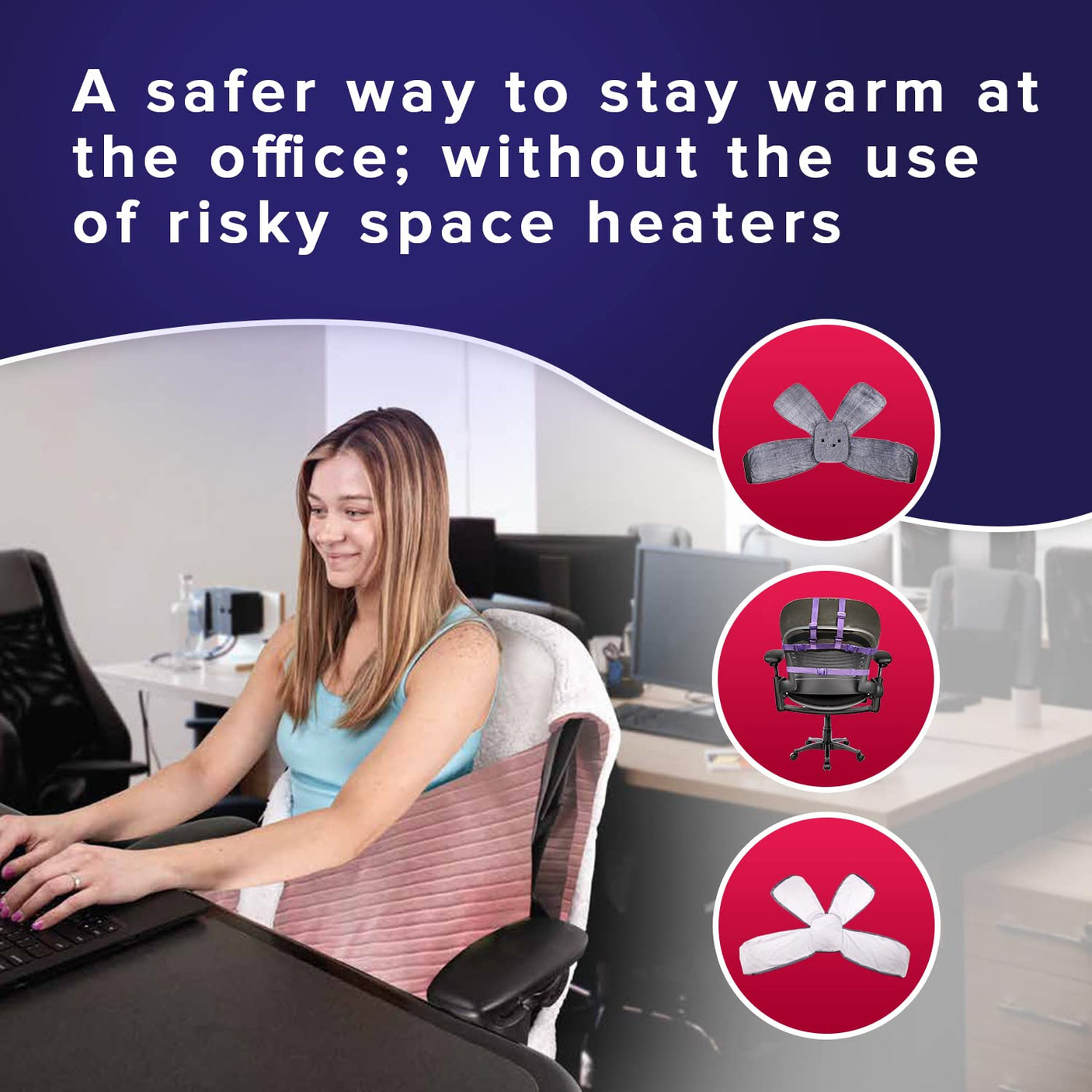 The Original Office Chair Blanket by SnuggleBack; Cozy Comfy Office Desk Chair Wrap Attaches for Convenient Heat and Hands-Free. Stay Warm In The Winter or Summer. Sherpa Fur Lining