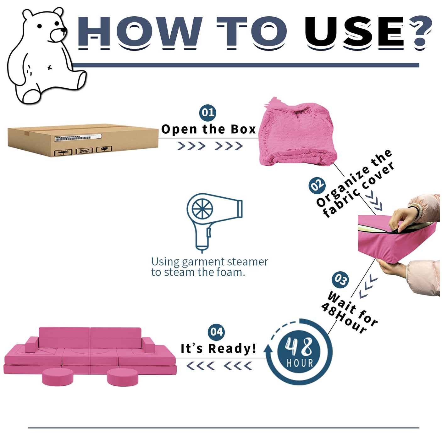 22Pcs Modular Kids Play Couch - Kids Couch for Playroom Bedroom Living Rooms Toddler Sofa for Inspiring Child Creativity,Children Convertible Foam Sofa