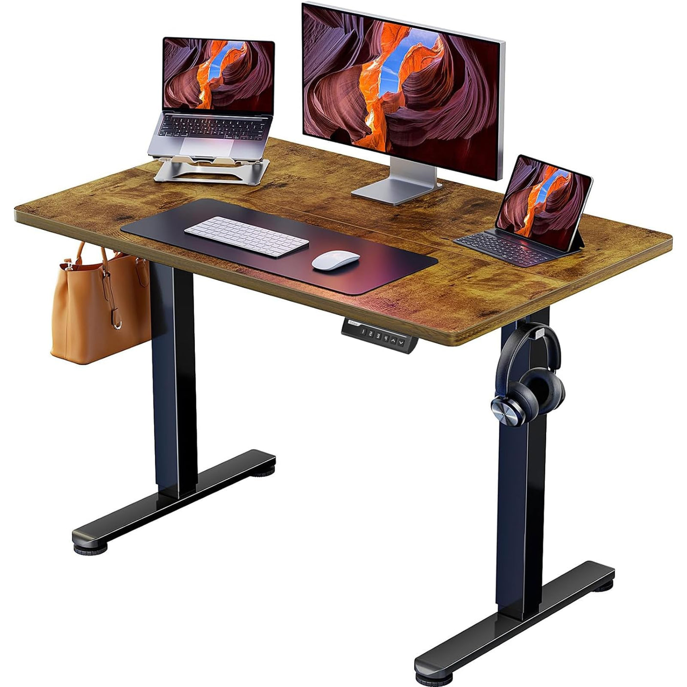 ErGear Height Adjustable Electric Standing Desk, 55 x 28 Inches Sit Stand up Desk, Large Memory Computer Home Office Desk with Two-Piece Desktop (Black)