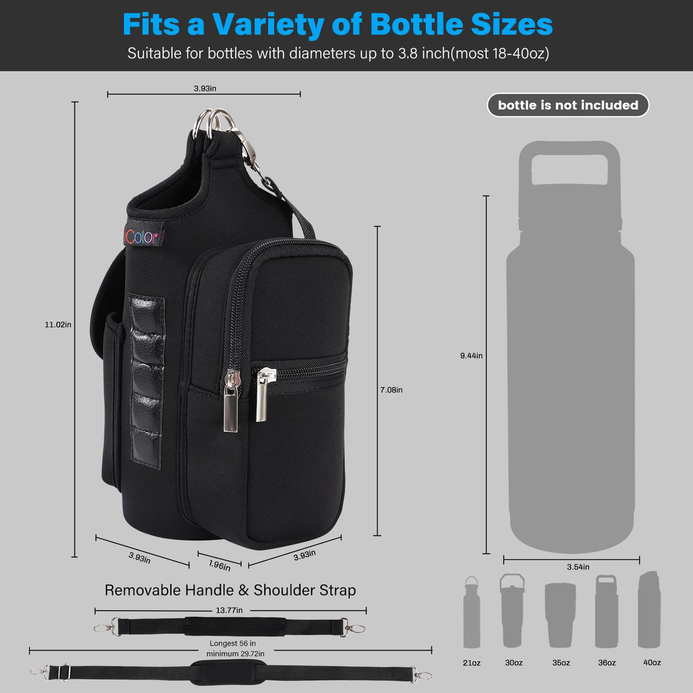 icolor Magnetic Gym Bag Water Bottle Carrier Holder with Phone Pockets & Shoulder Strap,5 Built-in Magnets Gym Bottle Pouch Sleeve,Magnetic Bag Gym Accessories Organizer for Men Women