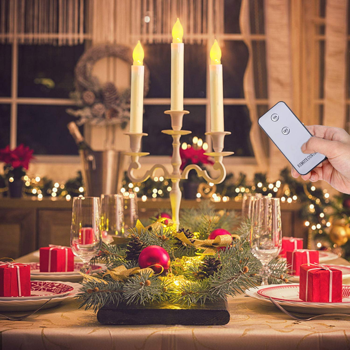 20 Pcs Floating Candles with Wand, Hanging Candles with Timer, Magic Deco Candles Flickering Warm Light, Flameless Taper Candles with Wand Remote, LED Candlesticks for Birthday Halloween Party Decor