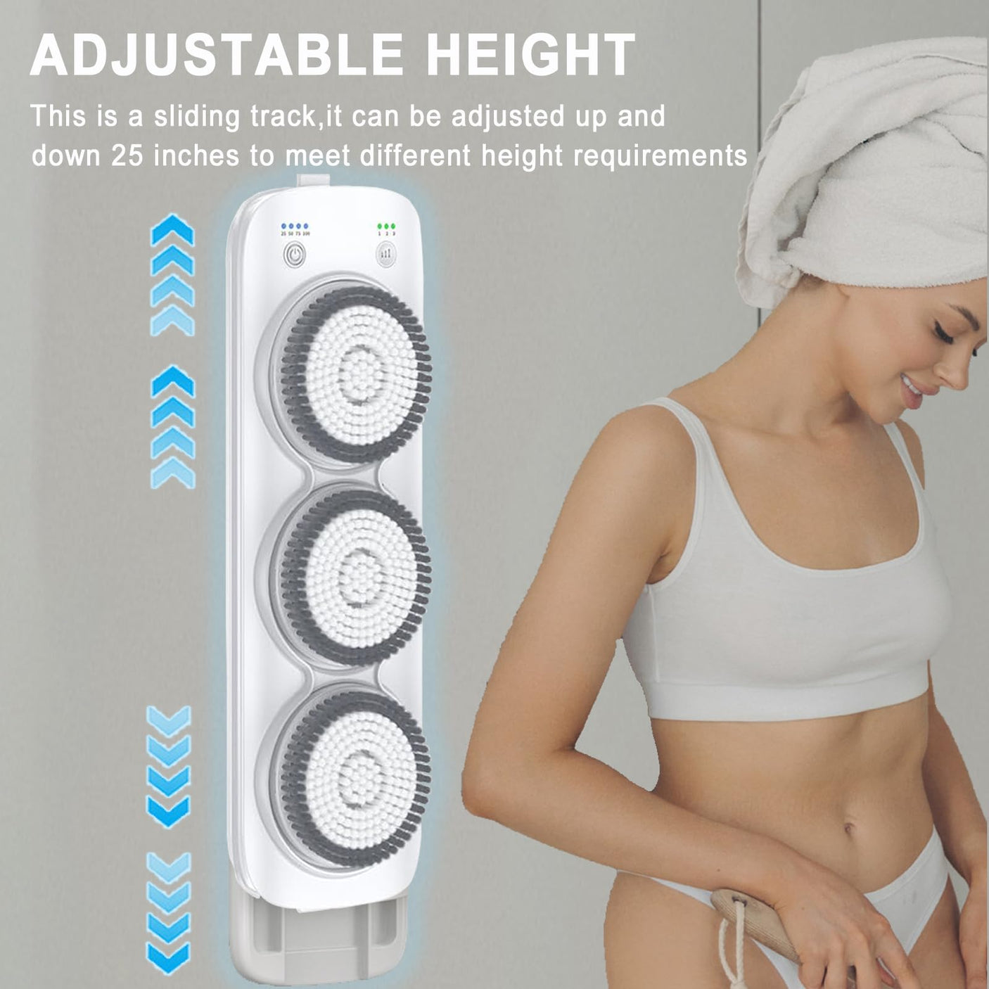 Electric Back Scrubber for Shower, Wall Mounted Electric Shower Back Scrubber, Dry Brushing Body Brush for Bathing, Cleansing, Exfoliating and Massaing, with 3 Spin Skin Bath Brush Heads