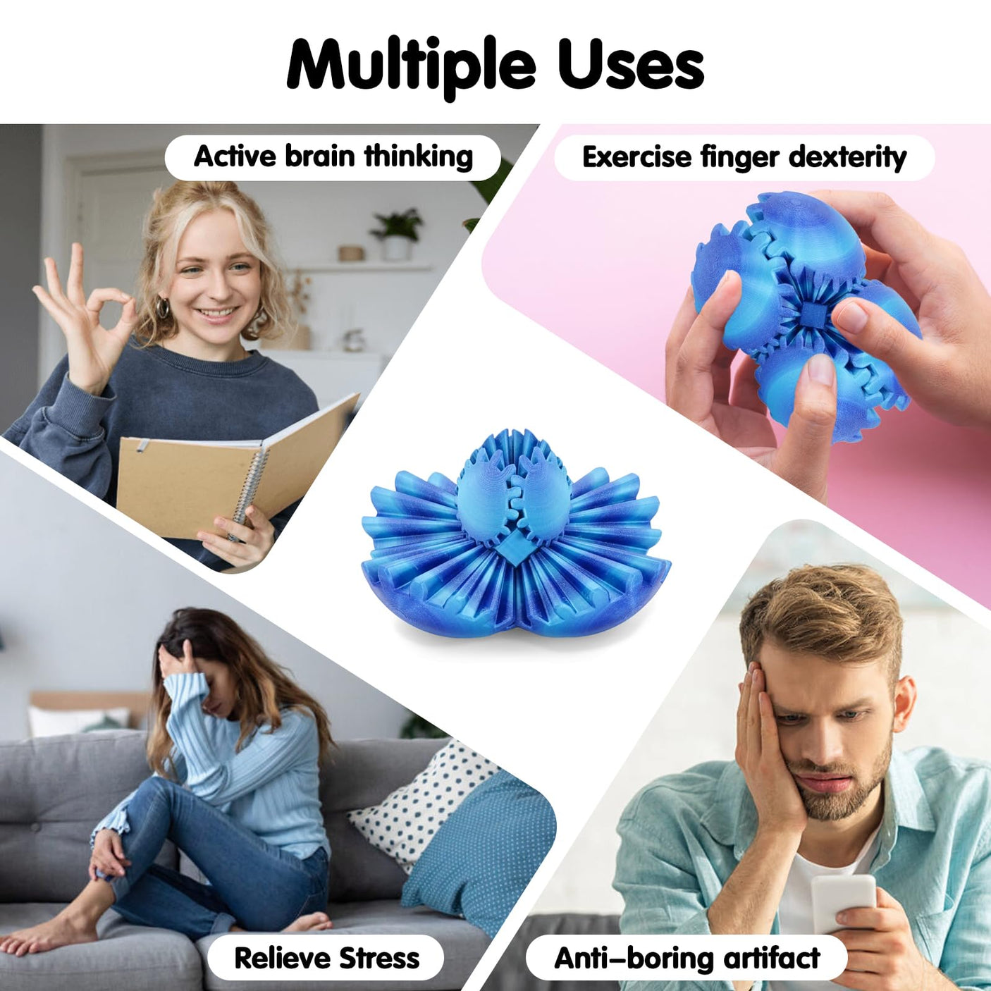 Gear Ball 3D Printed Cube Fidget Toy,Gear Sphere Fidget Toys,Sensory Toys for Stress and Anxiety Relief, Desk Toy Fidget Spinners,Stocking Stuffers for Adults & Kids Gift(Blue Green, 3.1 Inch)