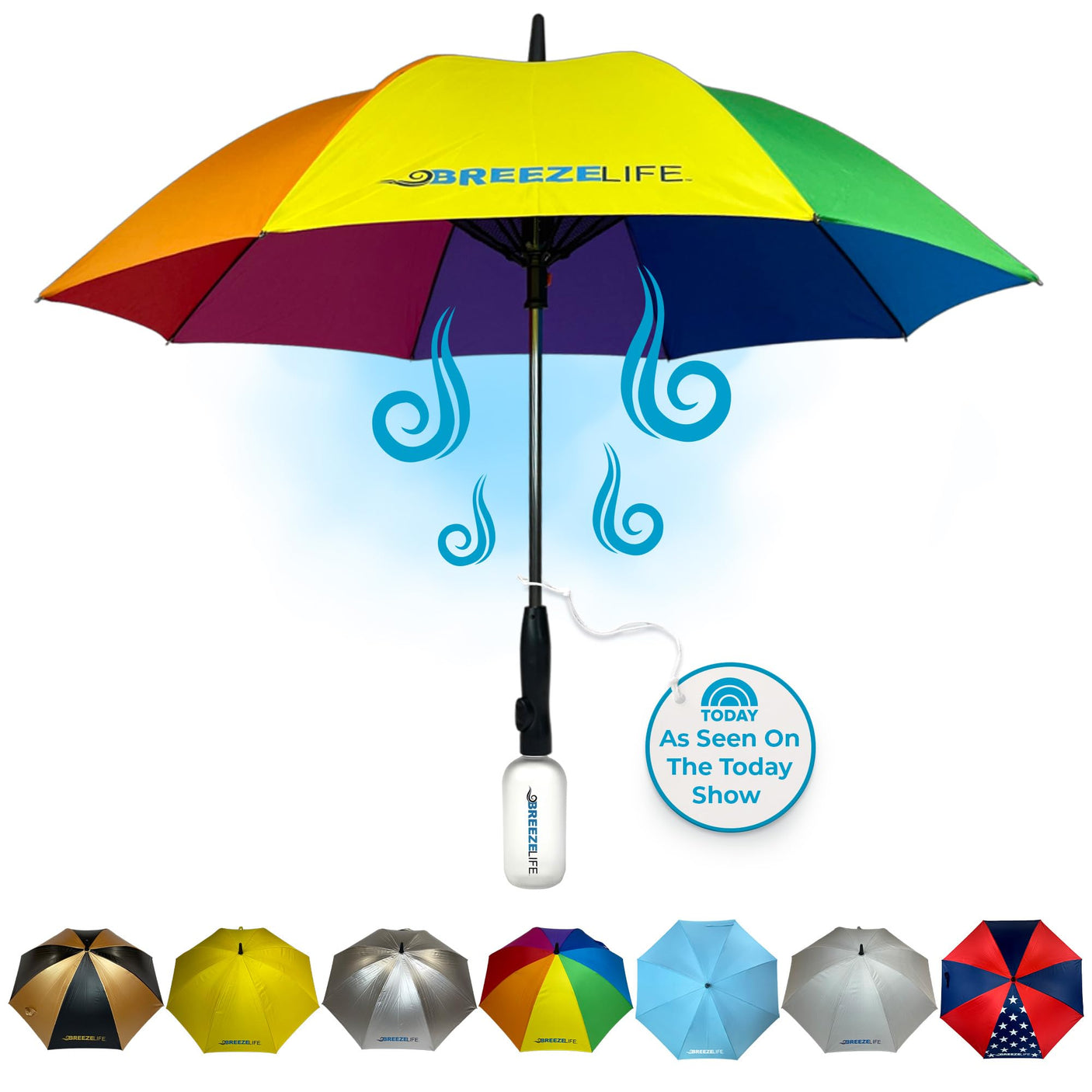 Original Mister Breeze, Sun Umbrella with Fan and Mister, Umbrella Mister with Built-in Fan for Festivals, Beach and More, Blocks Harmful Sun Rays, Mist bottle included, Silver