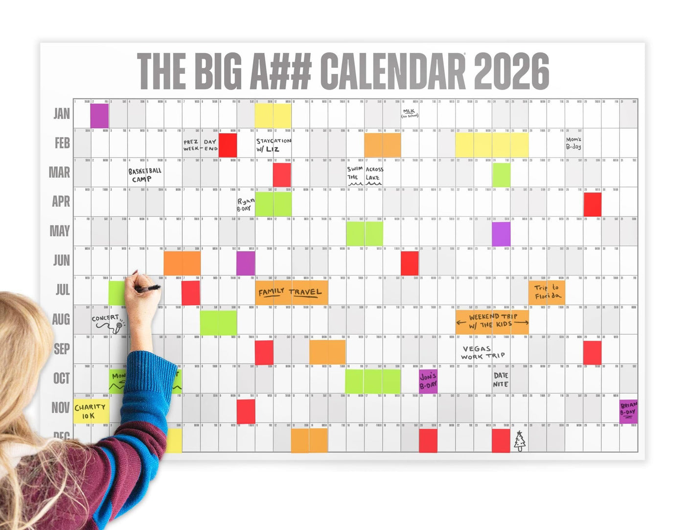 The Big A## Calendar Full-Year Wall Calendar – 2026 Dry-Erase – Includes 1 Marker & 100 Labels – Lightweight, Easy to Hang Yearly Calendar – Year at a Glance – Plan Big Goals & Adventures – Blue