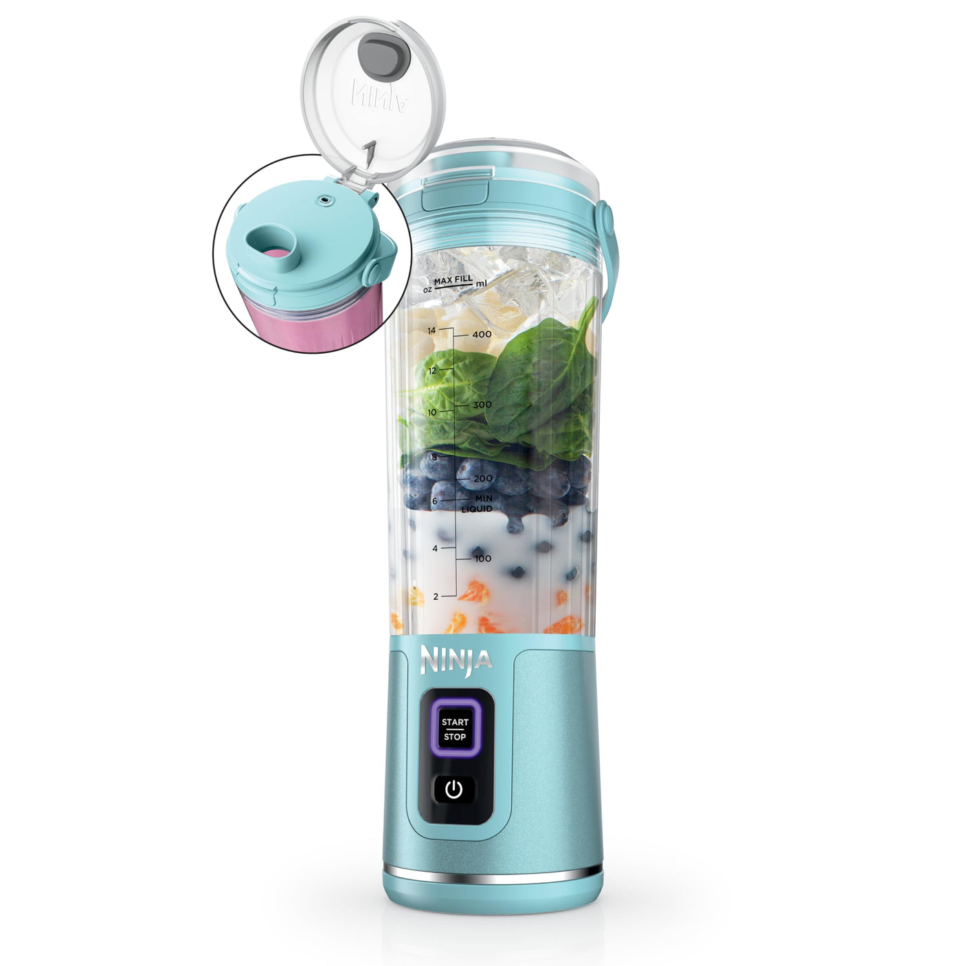 Ninja BC155PS Blast Two-Pack Portable Blender, Cordless, 18oz. Vessel, Personal Blender-for Shakes & Smoothies, BPA Free, Leakproof-Lid & Sip Spout, Rechargeable, Dishwasher Safe Parts, Peach & Stone