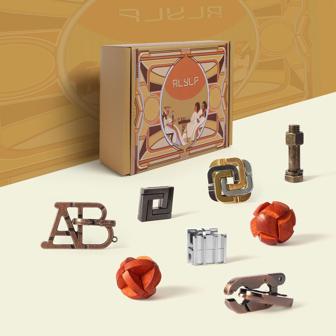 8 Pcs Brain Teaser Puzzles Favor Educational Toys Mind Puzzles Ancient Wooden and Metal 3D Unlock Interlock IQ Puzzles Box Game