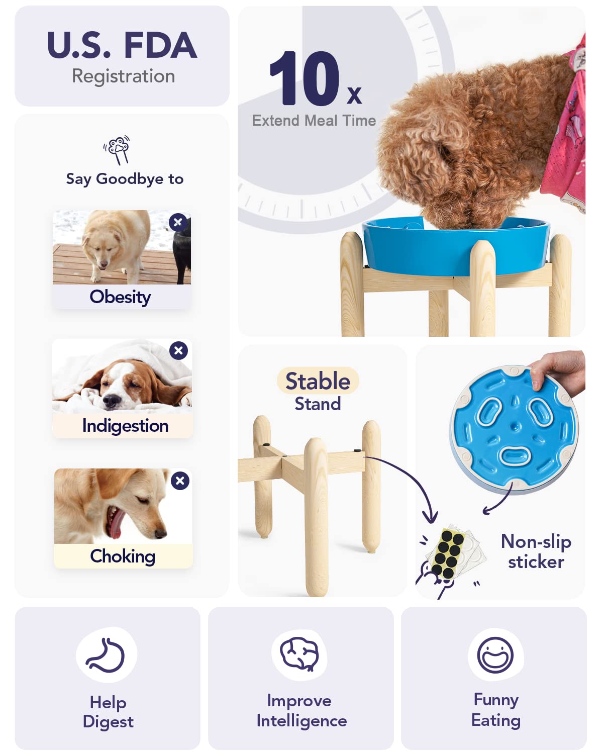 LE TAUCI Dog Bowls Slow Feeder Ceramic, 1.5 Cups Slow Feeding Dog Bowl Small Medium Breed, Puppy Slow Feeder Bowl for Fast Eater, Dog Dishes to Slow Down Eating, Puzzle Dog Food Bowl, Maze Purple