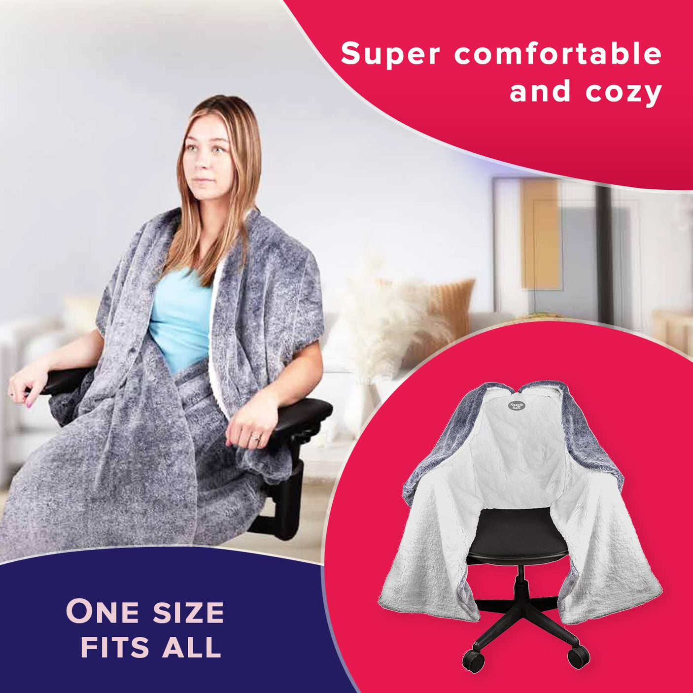 The Original Office Chair Blanket by SnuggleBack; Cozy Comfy Office Desk Chair Wrap Attaches for Convenient Heat and Hands-Free. Stay Warm In The Winter or Summer. Sherpa Fur Lining