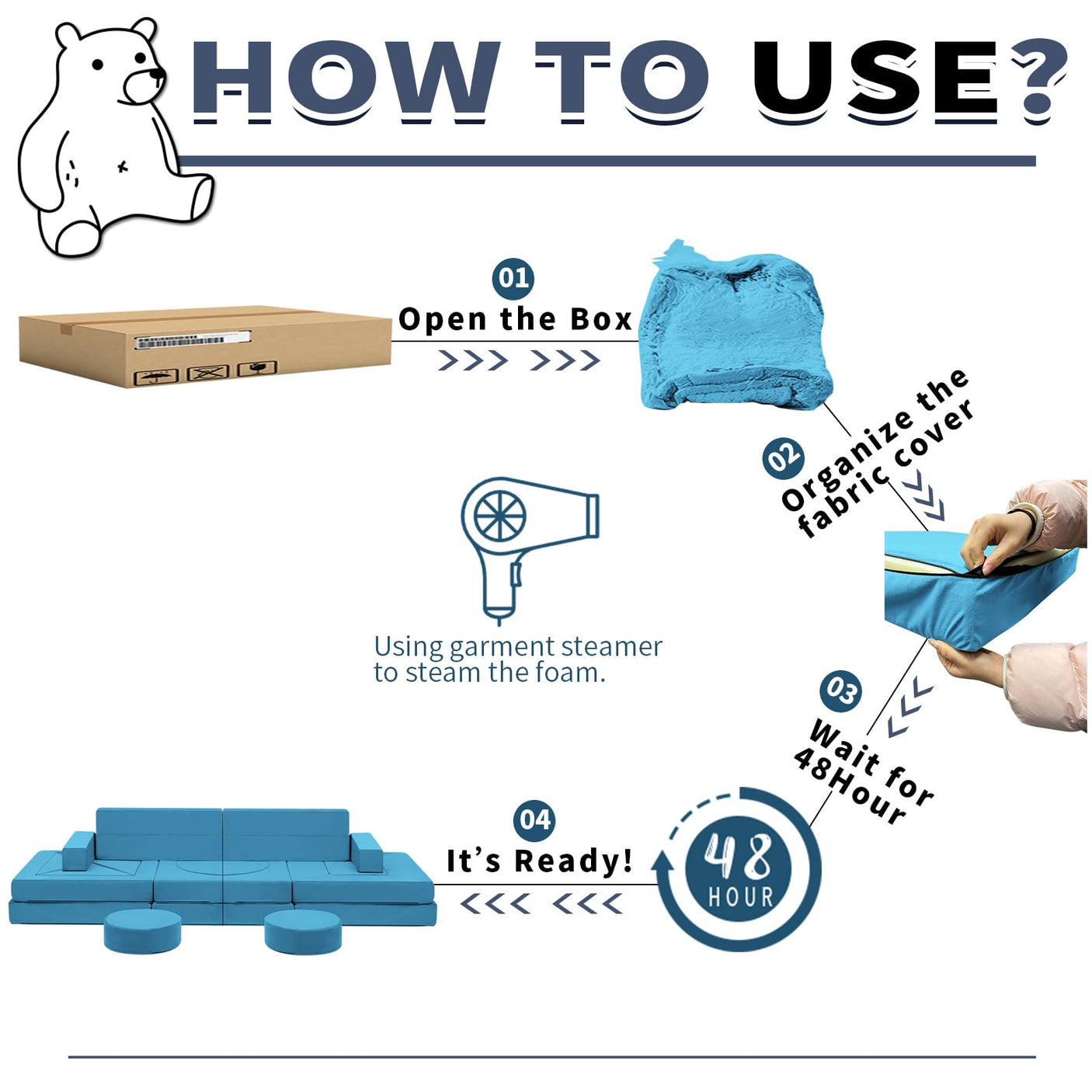 22Pcs Modular Kids Play Couch - Kids Couch for Playroom Bedroom Living Rooms Toddler Sofa for Inspiring Child Creativity,Children Convertible Foam Sofa