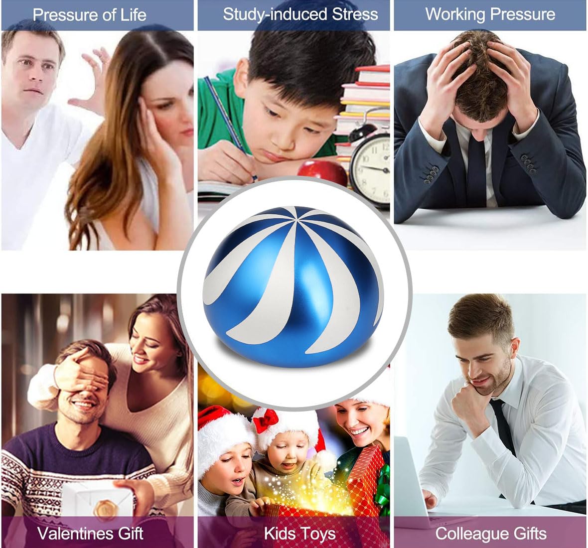 Kinetic Desk Toys,Full Body Optical Illusion Spinner Ball,Gifts for Men,Women,Kids 1.5” Size (Silver)