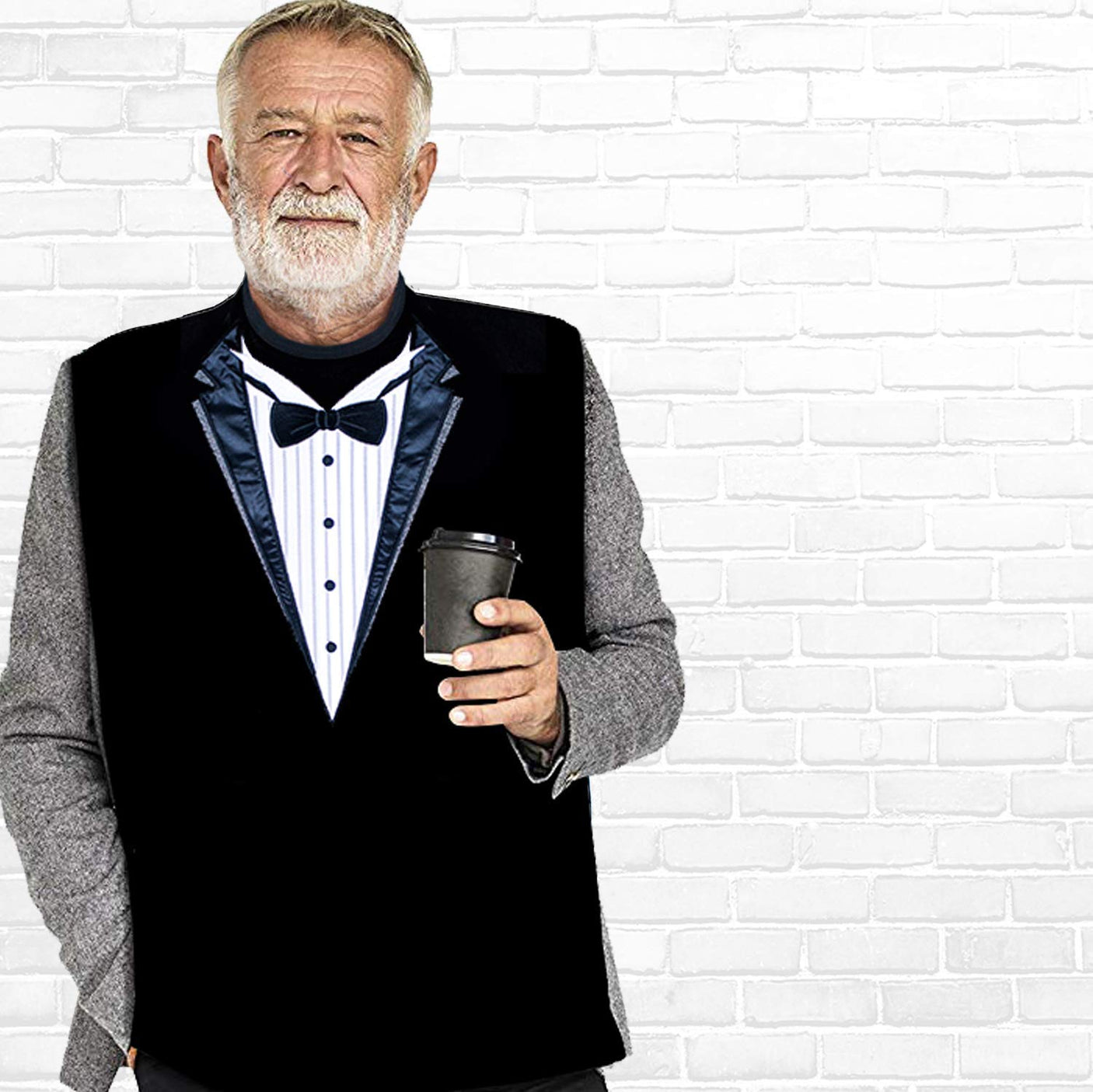 Adult Bibs for Men, Dress ‘n Dine™ Clothing Protectors for Eating, Senior Adult Bib Terry Cloth Crumb Catcher, Embroidered Design, Waterproof, Reusable, Washable (Blue Tie + Tuxedo)