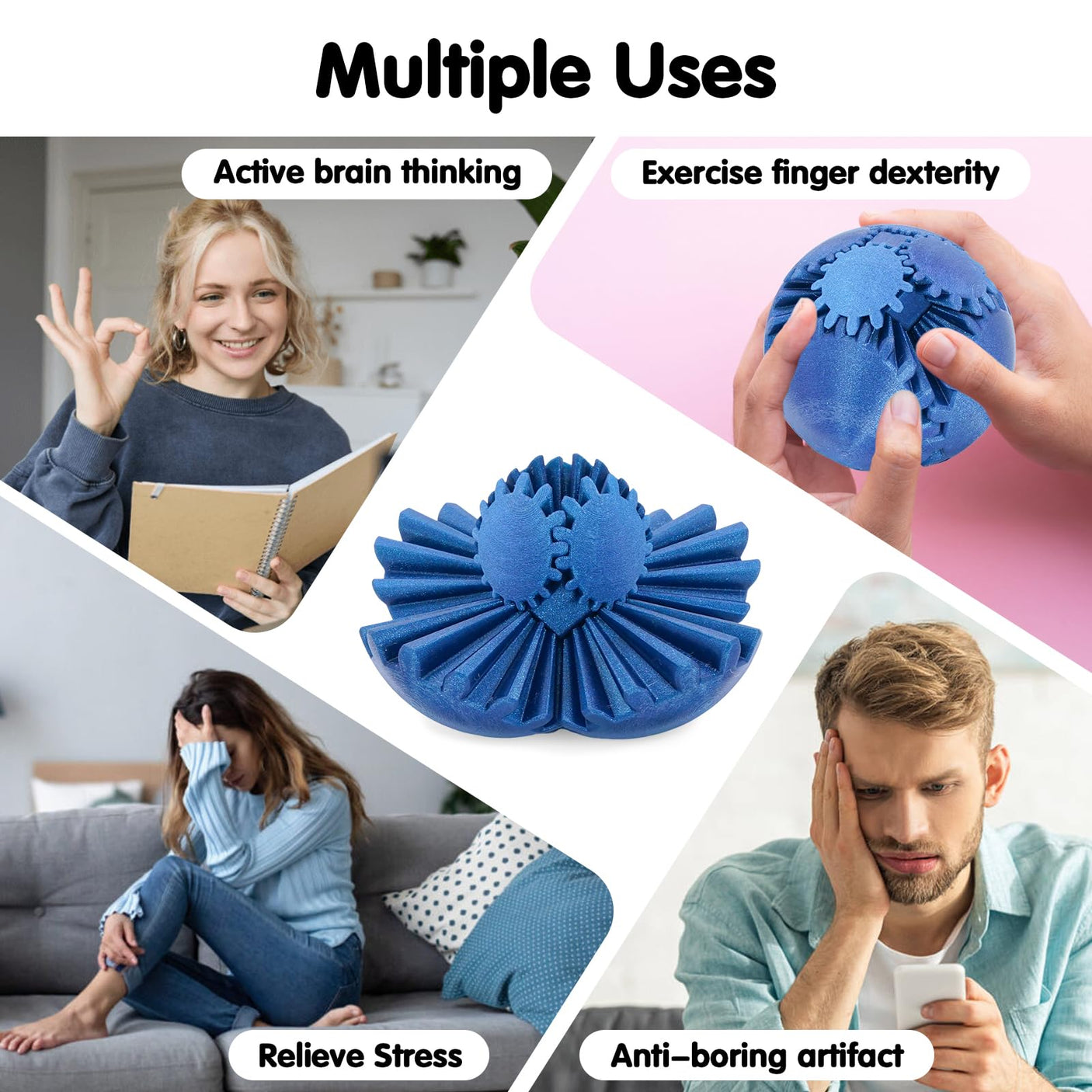 Gear Ball 3D Printed Cube Fidget Toy,Gear Sphere Fidget Toys,Sensory Toys for Stress and Anxiety Relief, Desk Toy Fidget Spinners,Stocking Stuffers for Adults & Kids Gift(Blue Green, 3.1 Inch)