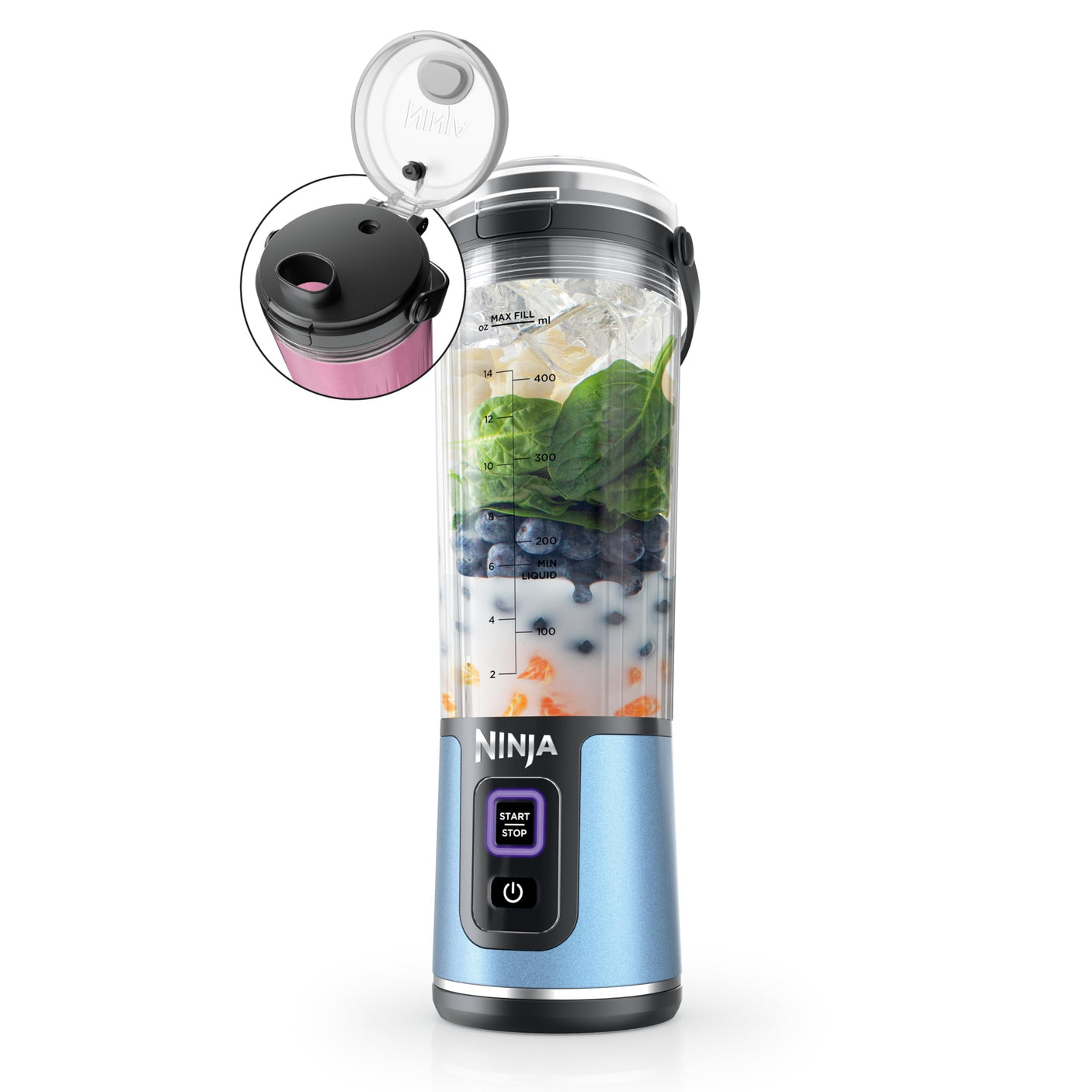 Ninja BC155PS Blast Two-Pack Portable Blender, Cordless, 18oz. Vessel, Personal Blender-for Shakes & Smoothies, BPA Free, Leakproof-Lid & Sip Spout, Rechargeable, Dishwasher Safe Parts, Peach & Stone