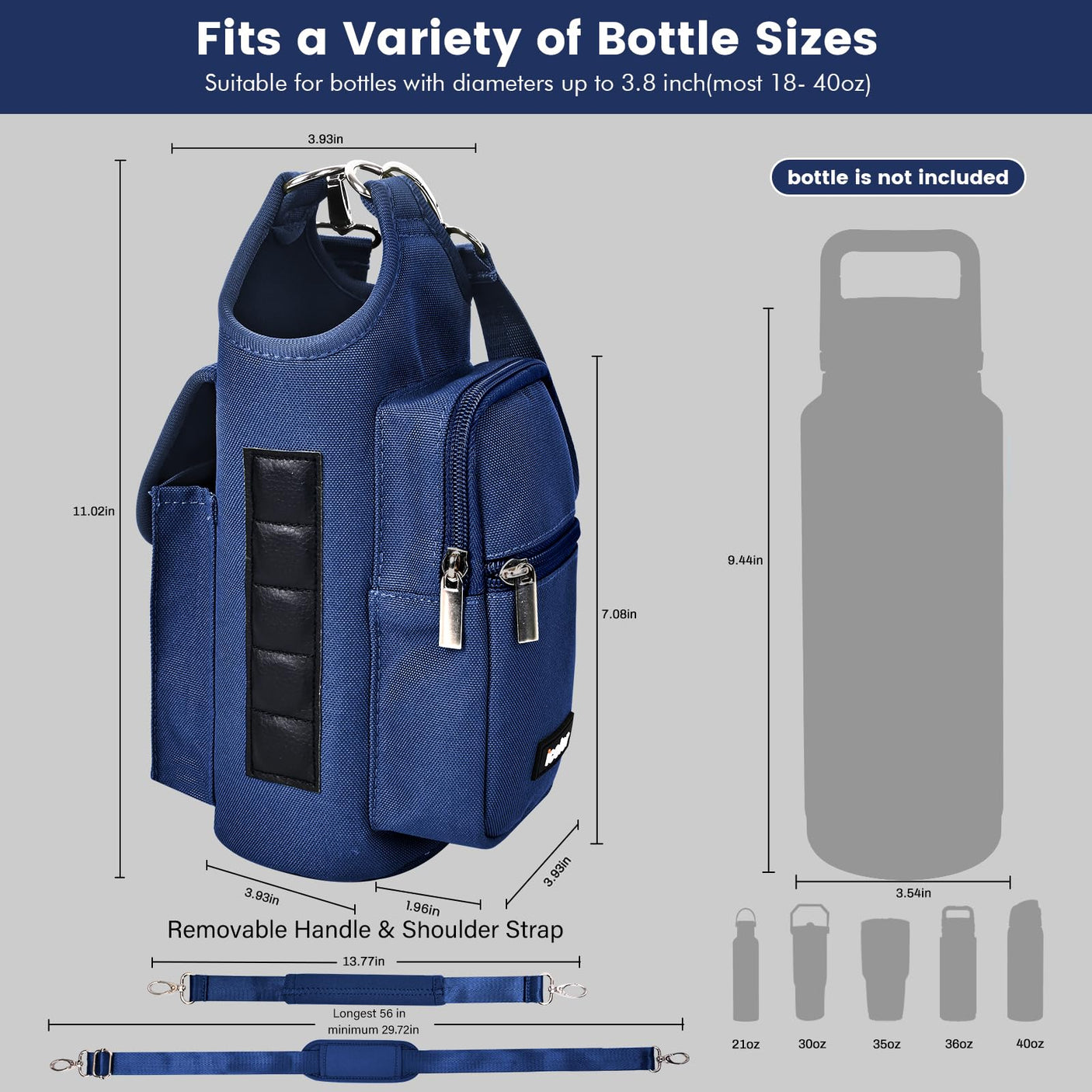 icolor Magnetic Gym Bag Water Bottle Carrier Holder with Phone Pockets & Shoulder Strap,5 Built-in Magnets Gym Bottle Pouch Sleeve,Magnetic Bag Gym Accessories Organizer for Men Women