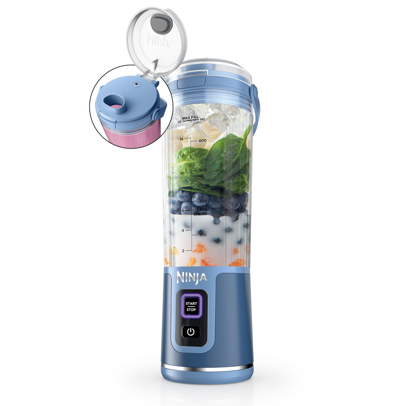 Ninja BC155PS Blast Two-Pack Portable Blender, Cordless, 18oz. Vessel, Personal Blender-for Shakes & Smoothies, BPA Free, Leakproof-Lid & Sip Spout, Rechargeable, Dishwasher Safe Parts, Peach & Stone