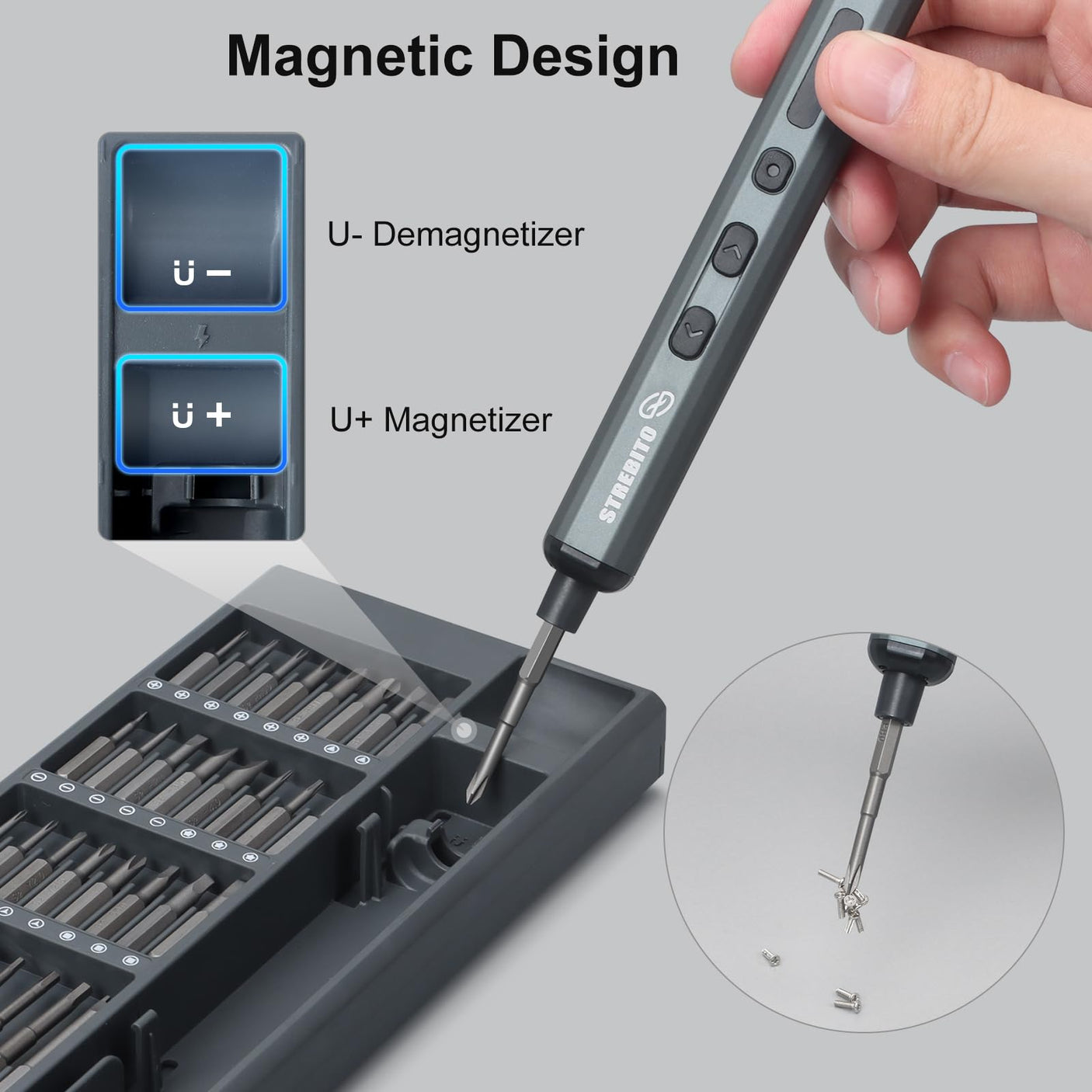 STREBITO Mini Electric Screwdriver Set, 70 in 1 Small Electric Screwdriver Cordless - 64 S2 Preicison Bits, 5 Torque Settings, 4 LED Lights, Mini Power Screwdriver Repair Tool Kit for PC RC Electronic