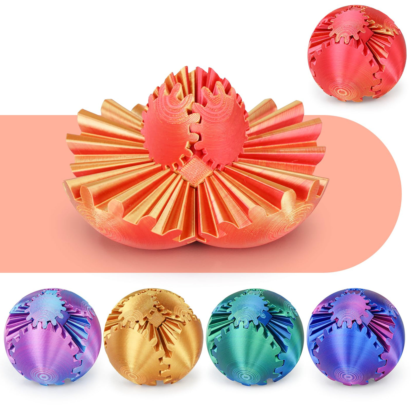 Gear Ball 3D Printed Cube Fidget Toy,Gear Sphere Fidget Toys,Sensory Toys for Stress and Anxiety Relief, Desk Toy Fidget Spinners,Stocking Stuffers for Adults & Kids Gift(Blue Green, 3.1 Inch)