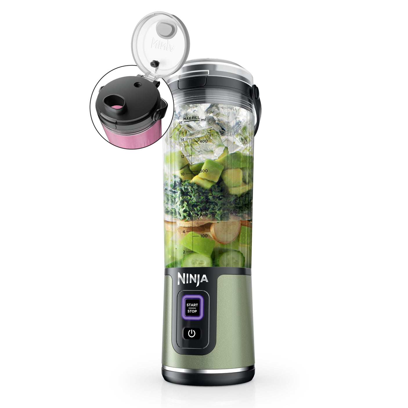 Ninja BC155PS Blast Two-Pack Portable Blender, Cordless, 18oz. Vessel, Personal Blender-for Shakes & Smoothies, BPA Free, Leakproof-Lid & Sip Spout, Rechargeable, Dishwasher Safe Parts, Peach & Stone