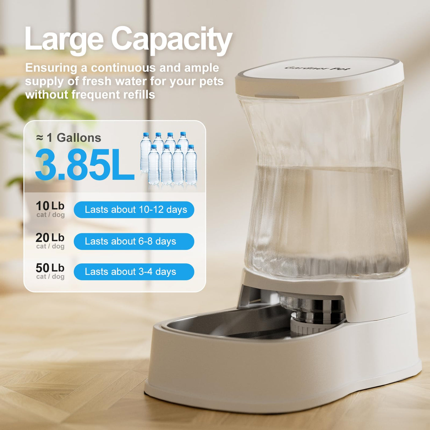 Gardner Pet Automatic Dog Water Dispenser Gravity Stainless Steel Water Waterer Feeder, 100% BPA-Free Large Capacity Water Feeding Bowls for Medium & Large-Sized Dogs Cats Other Pets -(1 Gallon)