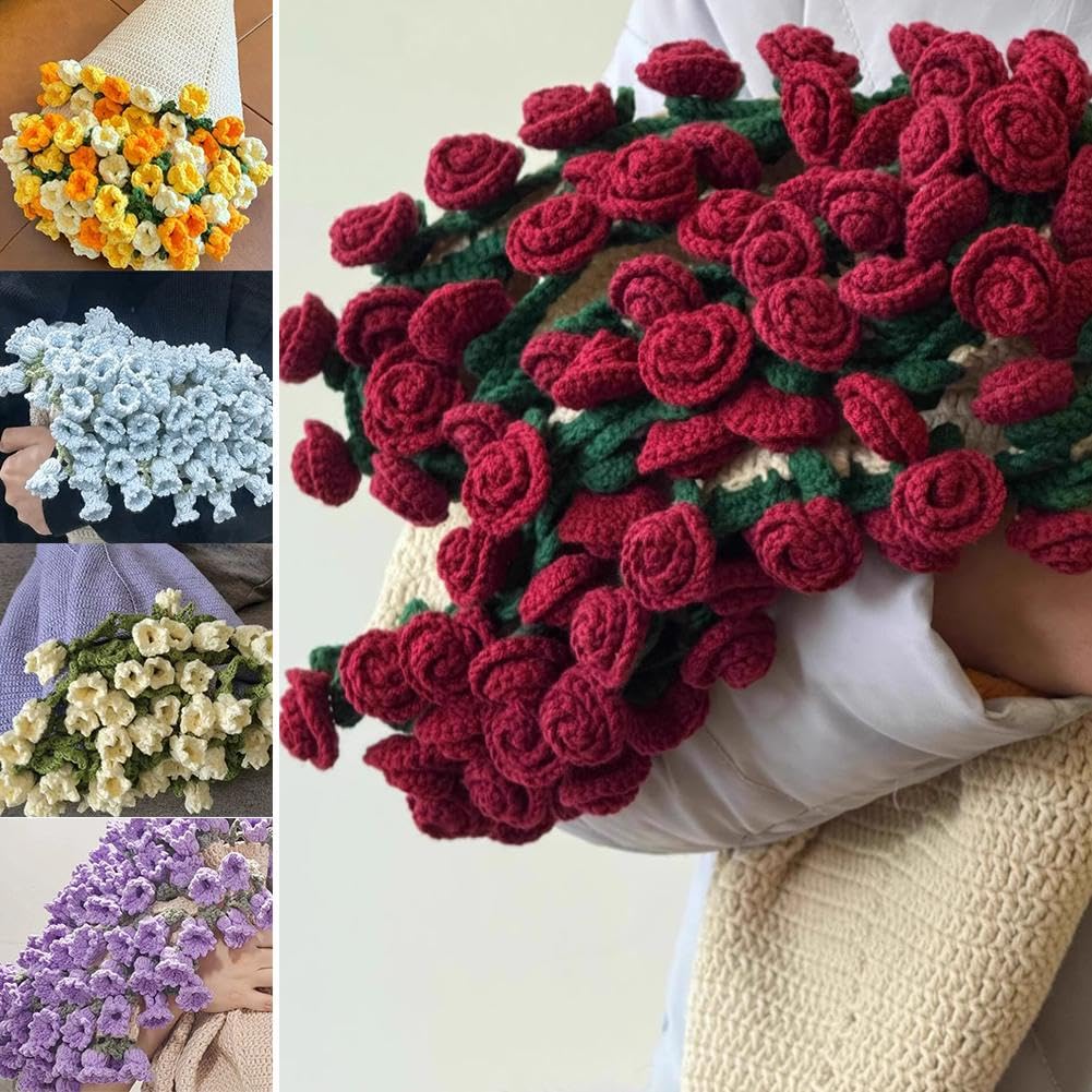 Crochet Flower Rose Bouquet Blanket Handmade – Surprise Bouquet Blanket, Romantic Knitted Rose Floral Bed Throw Blankets, Gift for Mother’s Day Birthday Home Decor (2.6ft Finished-Jasmine)