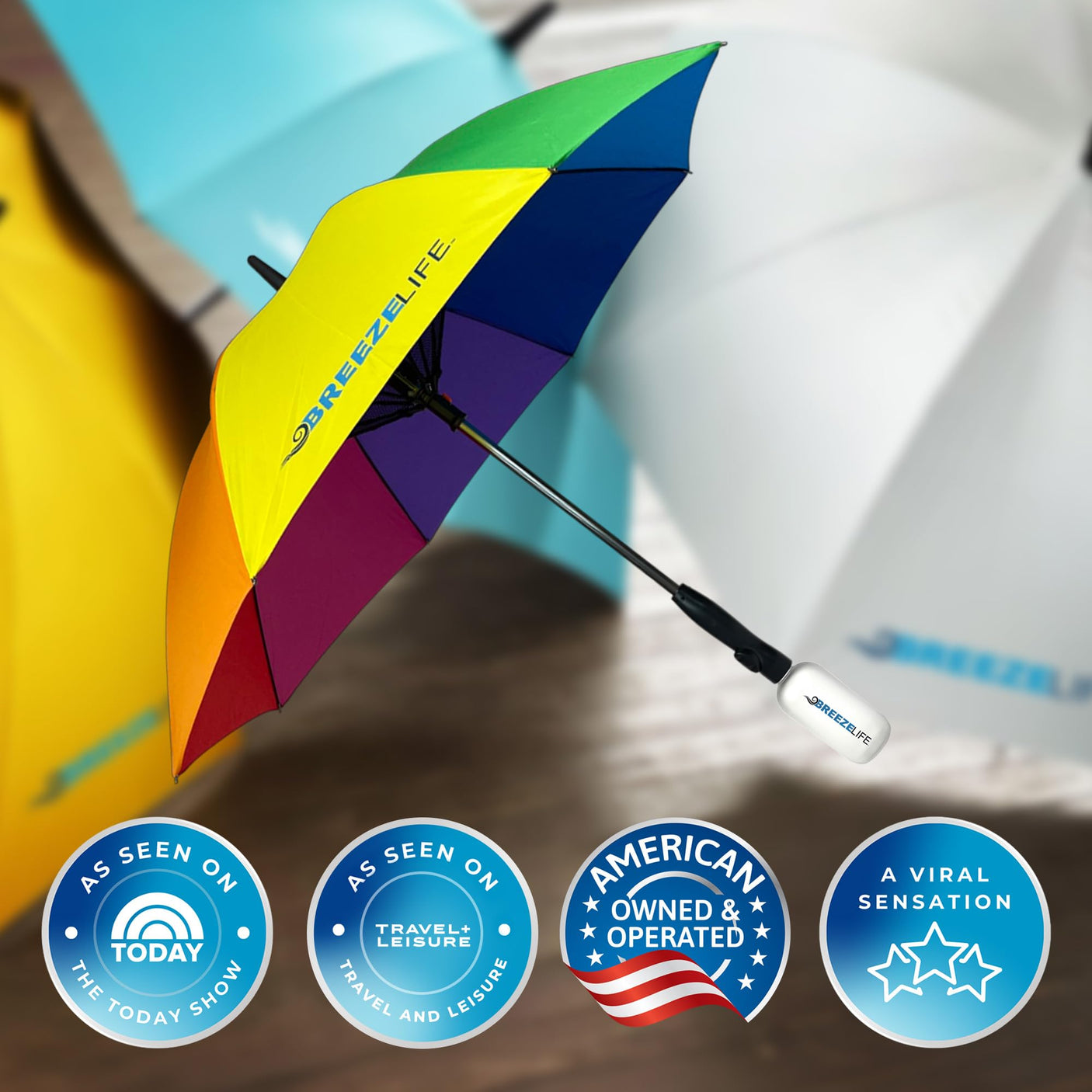 Original Mister Breeze, Sun Umbrella with Fan and Mister, Umbrella Mister with Built-in Fan for Festivals, Beach and More, Blocks Harmful Sun Rays, Mist bottle included, Silver