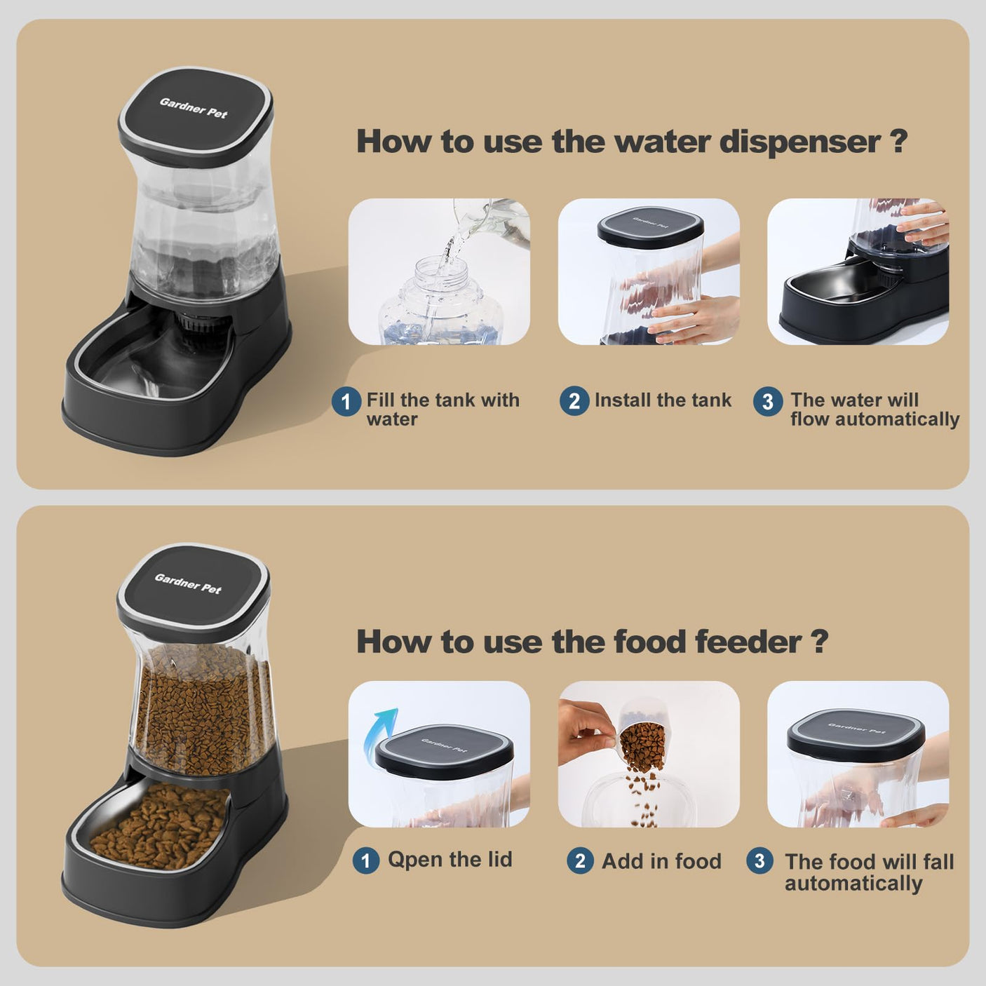 Gardner Pet Automatic Dog Water Dispenser Gravity Stainless Steel Water Waterer Feeder, 100% BPA-Free Large Capacity Water Feeding Bowls for Medium & Large-Sized Dogs Cats Other Pets -(1 Gallon)