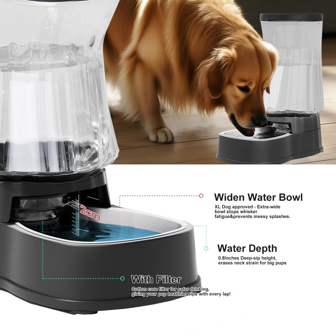Gardner Pet Automatic Dog Water Dispenser Gravity Stainless Steel Water Waterer Feeder, 100% BPA-Free Large Capacity Water Feeding Bowls for Medium & Large-Sized Dogs Cats Other Pets -(1 Gallon)