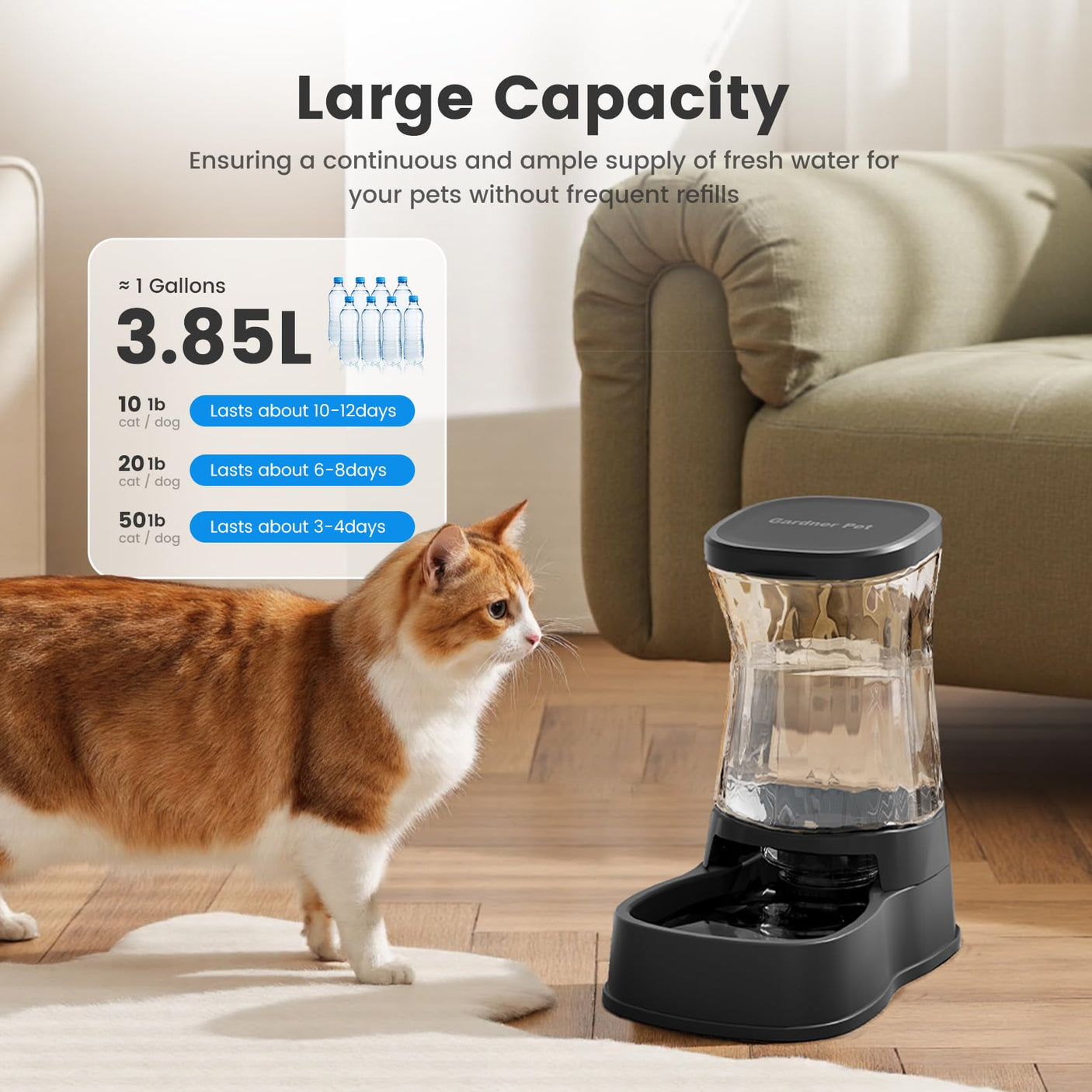 Gardner Pet Automatic Dog Water Dispenser Gravity Stainless Steel Water Waterer Feeder, 100% BPA-Free Large Capacity Water Feeding Bowls for Medium & Large-Sized Dogs Cats Other Pets -(1 Gallon)