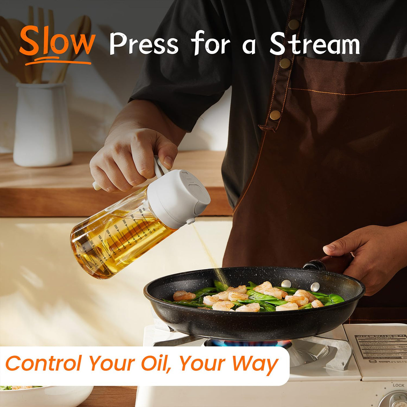 TrendPlain 16oz/470ml Glass Olive Oil Sprayer for Cooking - 2 in 1 Olive Oil Dispenser for Kitchen Gadgets, Air Fryer, Salad, and BBQ - Navy