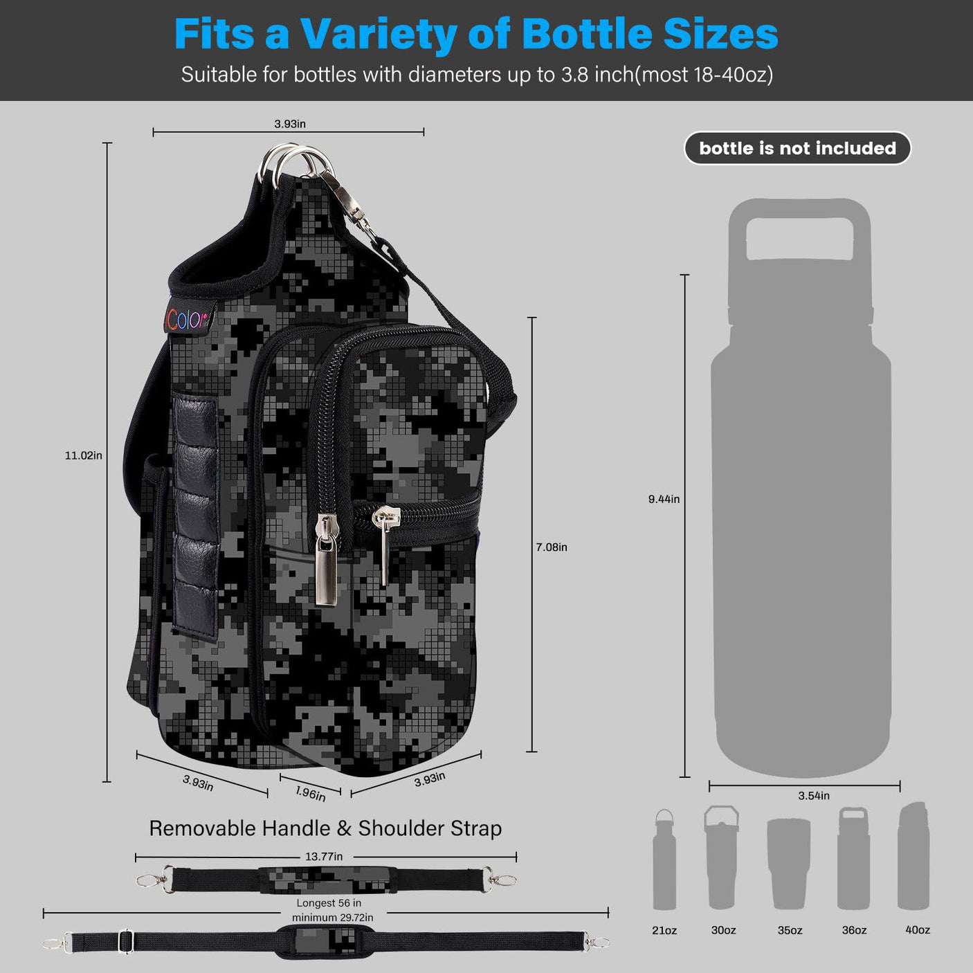 icolor Magnetic Gym Bag Water Bottle Carrier Holder with Phone Pockets & Shoulder Strap,5 Built-in Magnets Gym Bottle Pouch Sleeve,Magnetic Bag Gym Accessories Organizer for Men Women