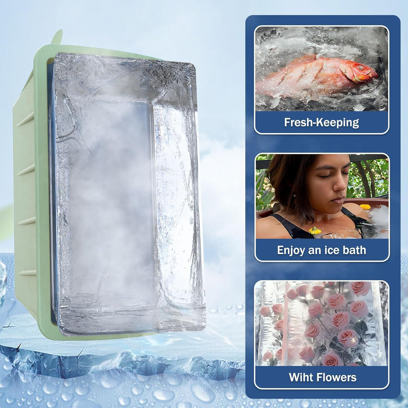 Extra Large Ice Cube Molds 4Pack 32LB Silicone Large Ice Cube Molds for Cold Plunge Tub,Reusable Ice Cube Trays for Freezer,Ice Block Molds for Home Ice Baths,Cold Plunge Accessories,Ice Bath Chiller