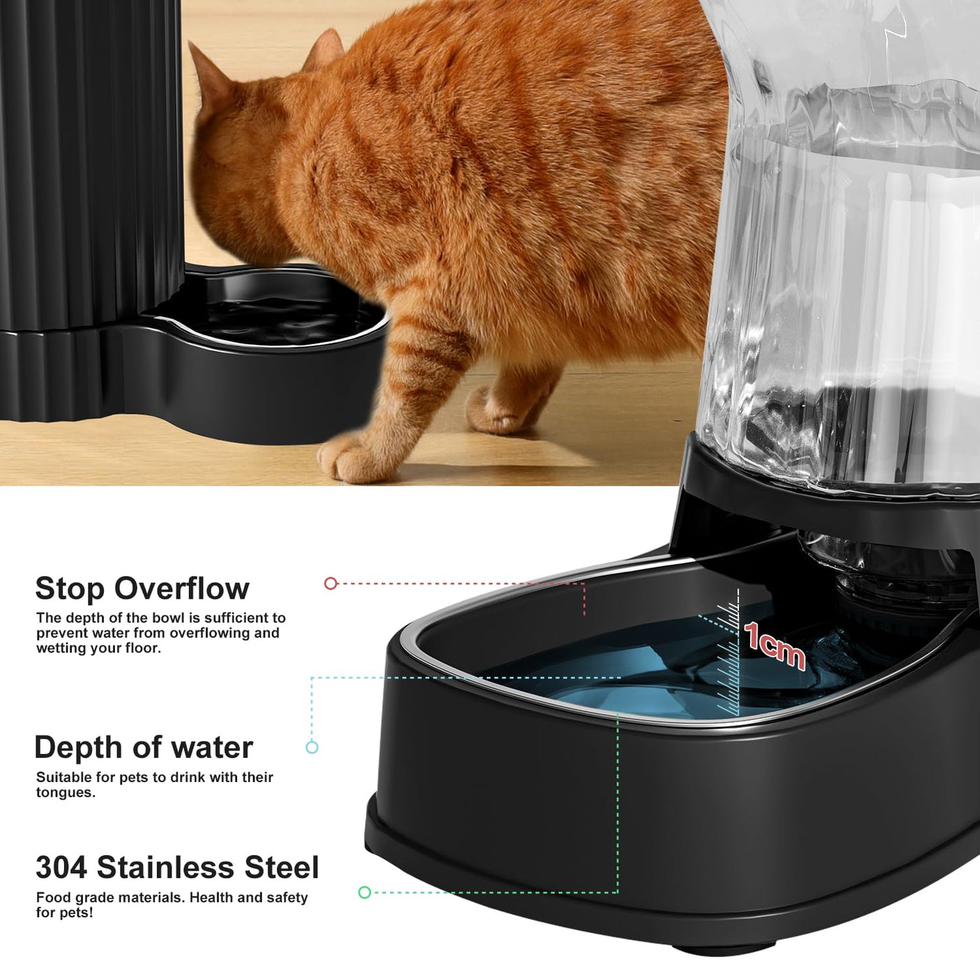 Gardner Pet Automatic Dog Water Dispenser Gravity Stainless Steel Water Waterer Feeder, 100% BPA-Free Large Capacity Water Feeding Bowls for Medium & Large-Sized Dogs Cats Other Pets -(1 Gallon)