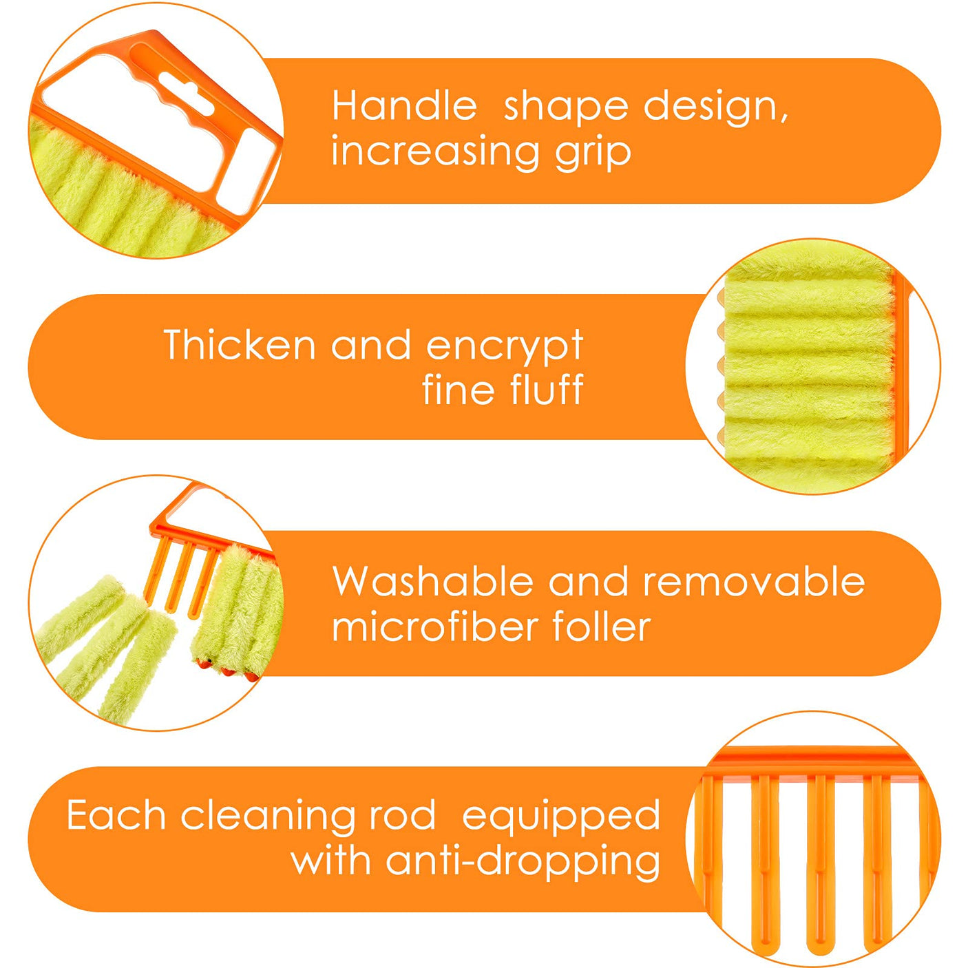 4 Pcs Window Venetian Blind Cleaner Duster Tool 7 Finger Blind Rush and Shutter Cleaner Brush Hand-held Window Shutter Air Conditioner Duster for Dirt(Yellow, Orange)
