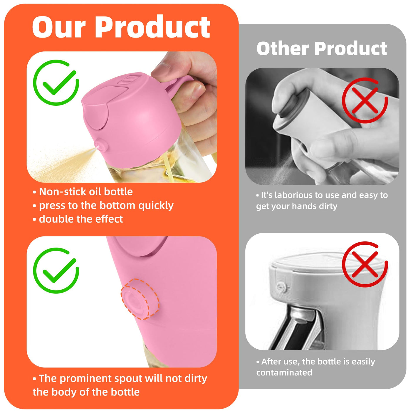 TrendPlain 16oz/470ml Glass Olive Oil Sprayer for Cooking - 2 in 1 Olive Oil Dispenser for Kitchen Gadgets, Air Fryer, Salad, and BBQ - Navy